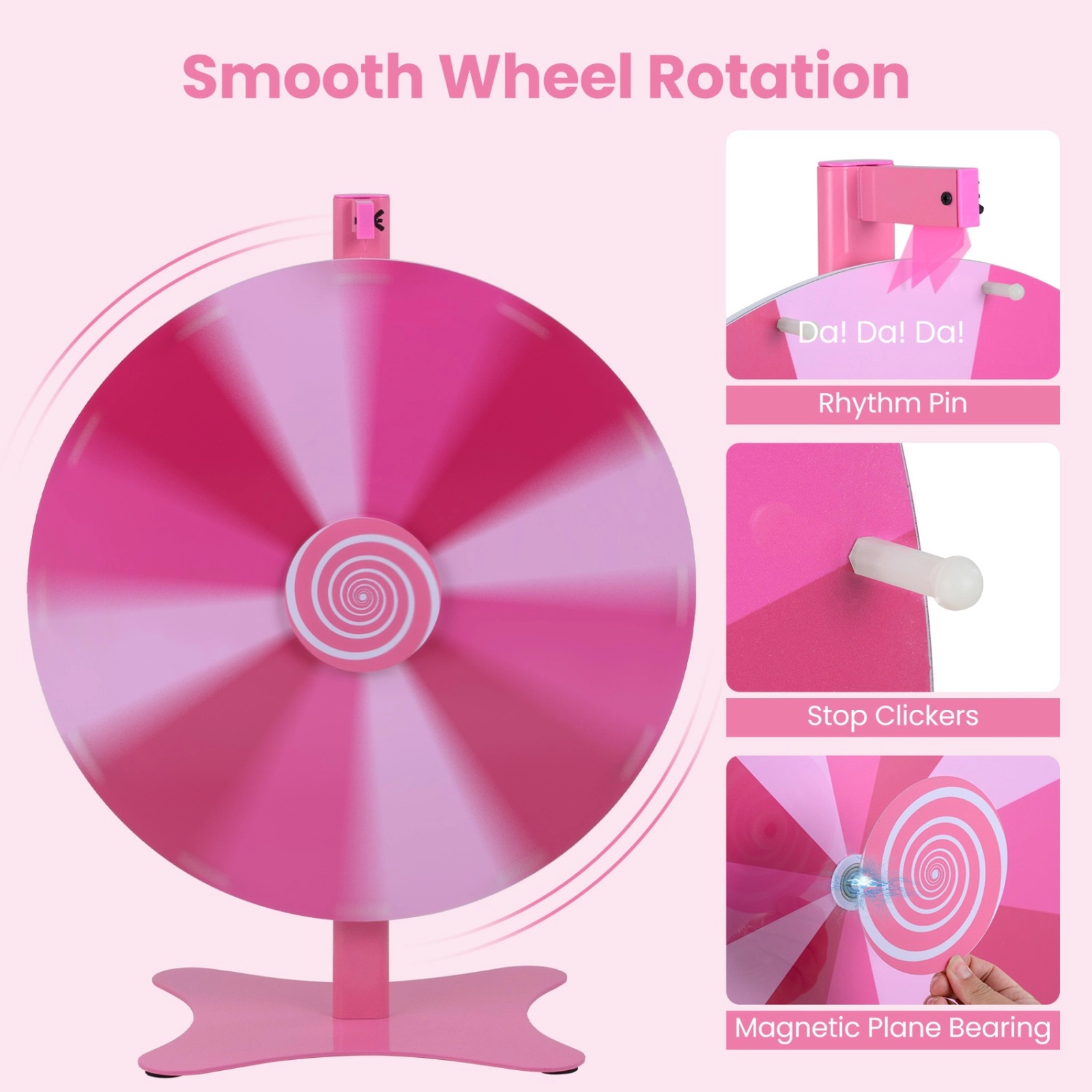 SUGIFT Adjustable 24-in Prize Wheel Game with Blackboard Marker and Eraser for Tabletop or Floor Use Pink