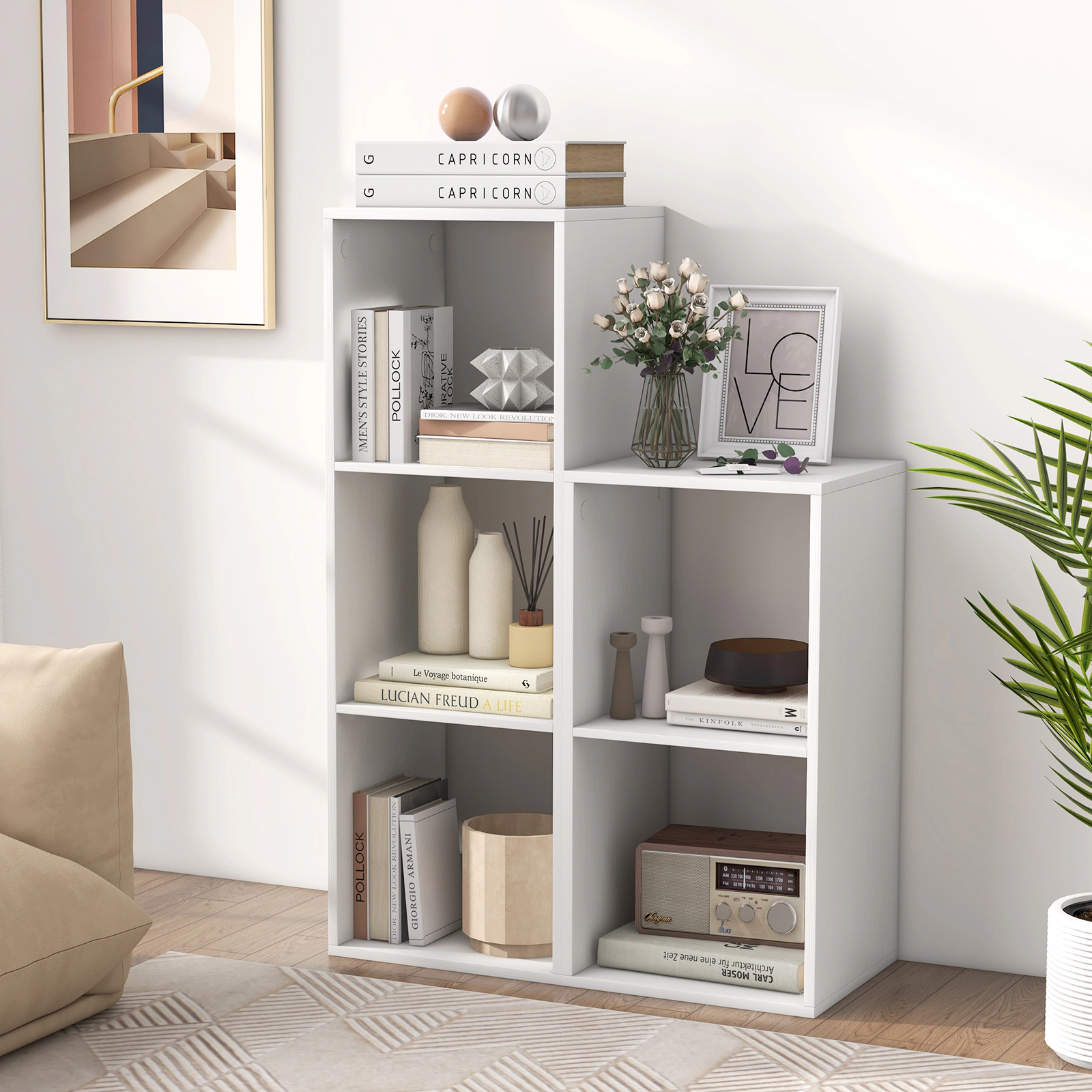 SUGIFT 3-Cube Engineered Wood Bookshelf with Back Guardrail 145-lb Capacity 41-in Tall White