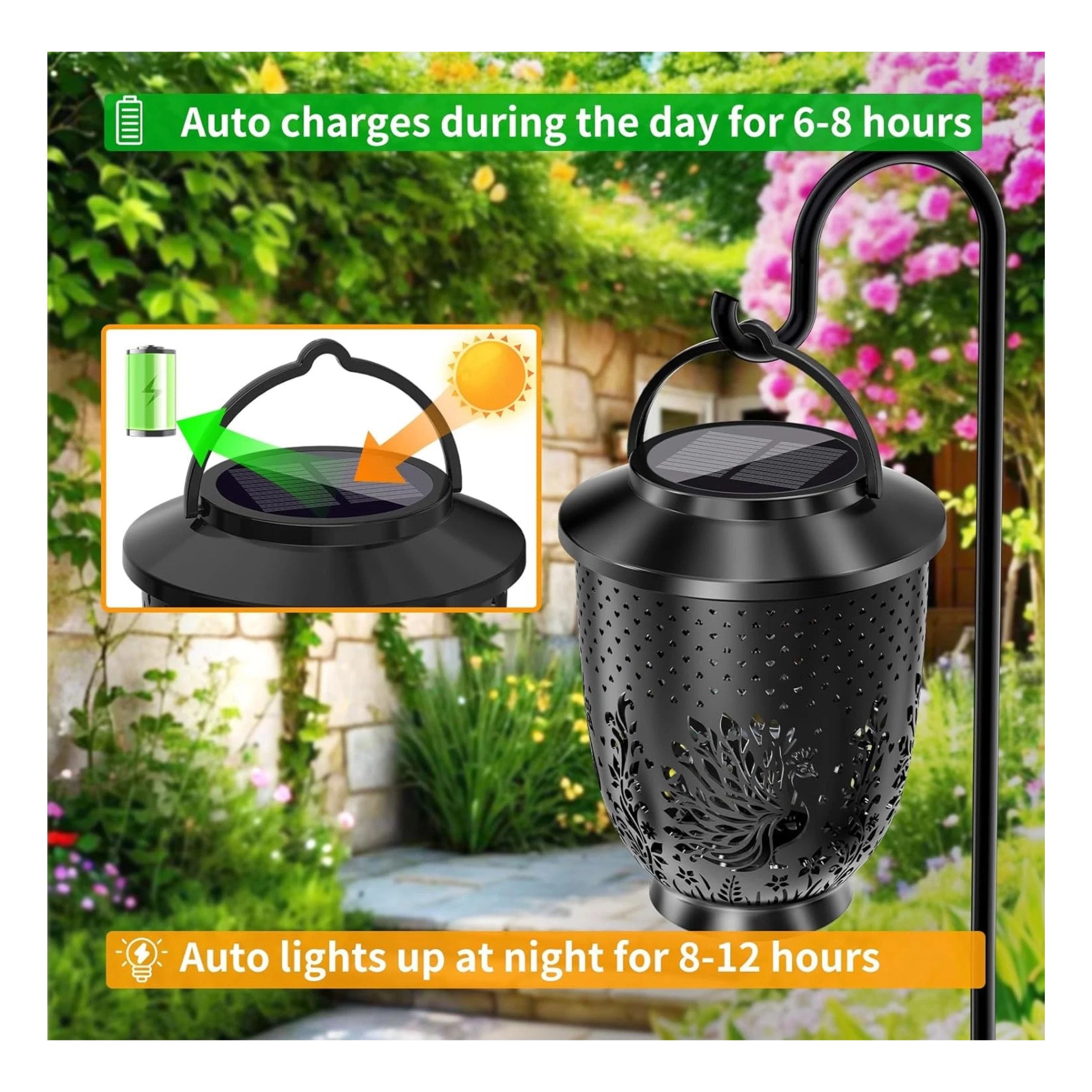 Home Collection Pack of 2 Solar Peacock Hanging Lanterns, Waterproof LED Garden Lights