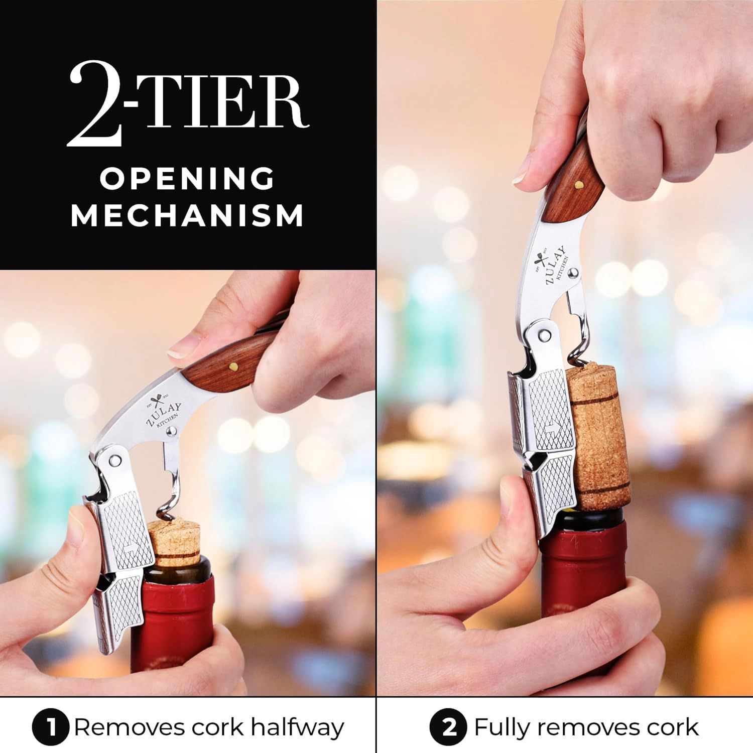 Zulay Kitchen Corkscrew Wine Opener with Foil Cutter & Cap Remover