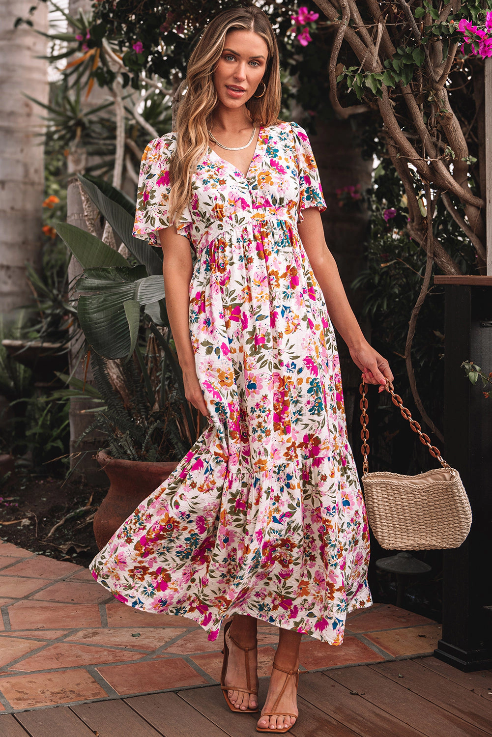 Threaded Pear Women's Kaitlyn Floral Short Sleeve Maxi Dress