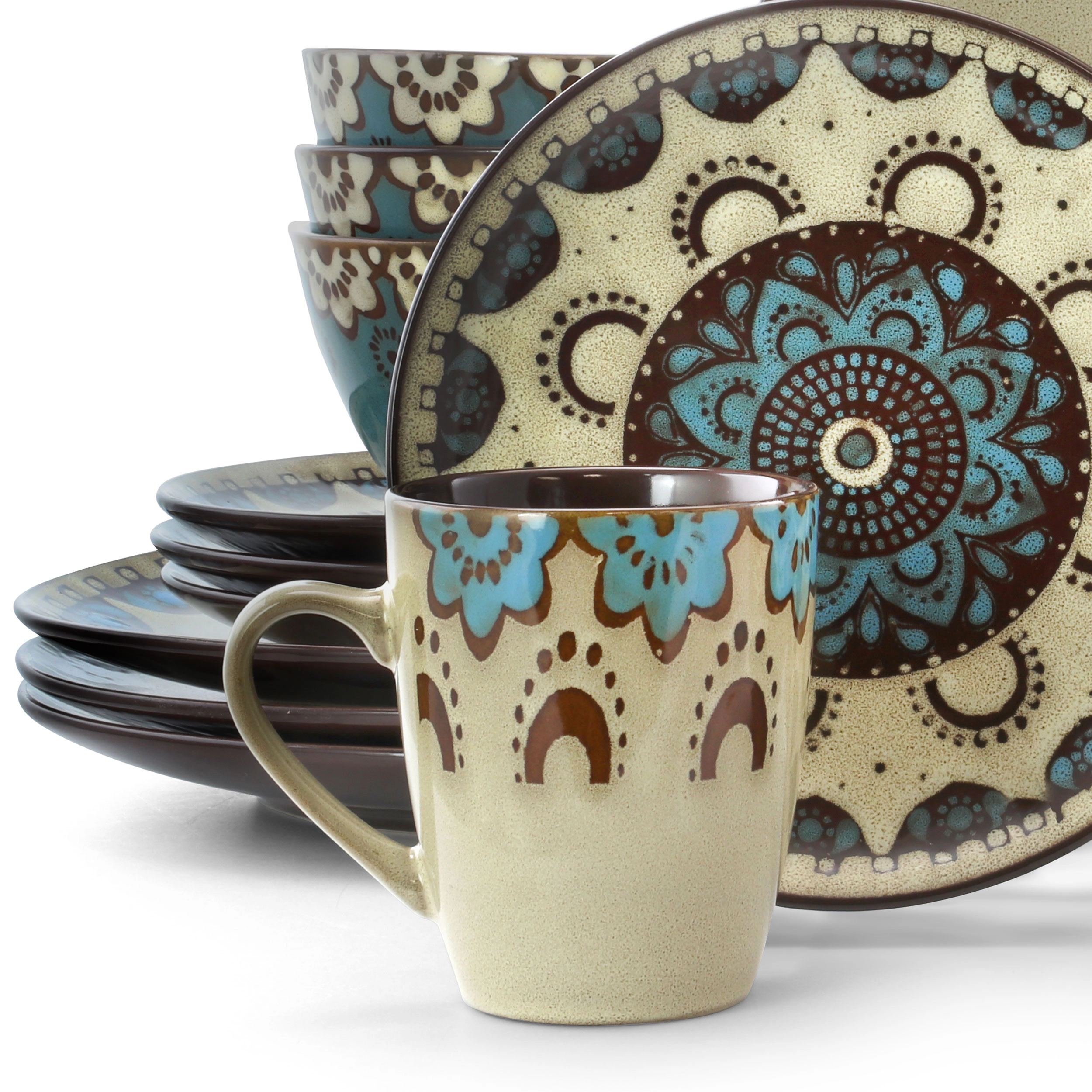 Elama Clay Heart 16 Piece Luxurious Stoneware Dinnerware with Complete Setting for 4, 16pc