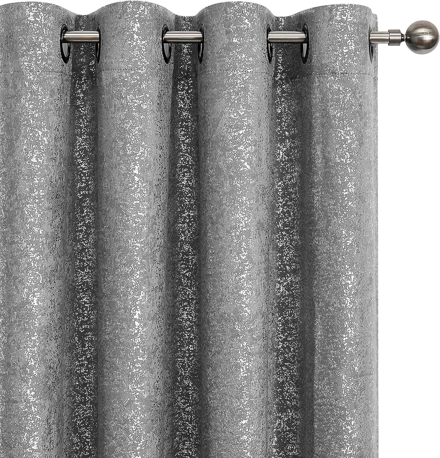 Kate Aurora 2 Piece Sadie Metallic Sparkle Grommet Top Gray Room Darkening Curtain Panels