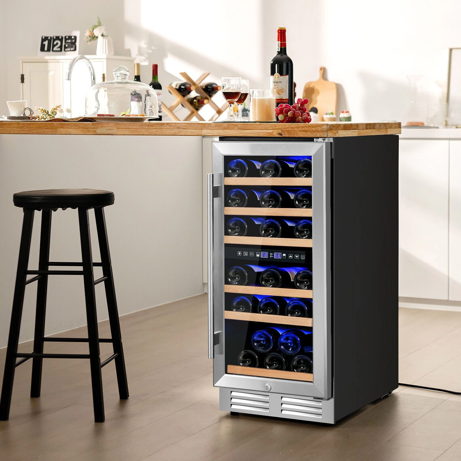 SlickBlue 30 Bottle Dual Zone Wine Cooler Refrigerator, 3.53 Cu Ft