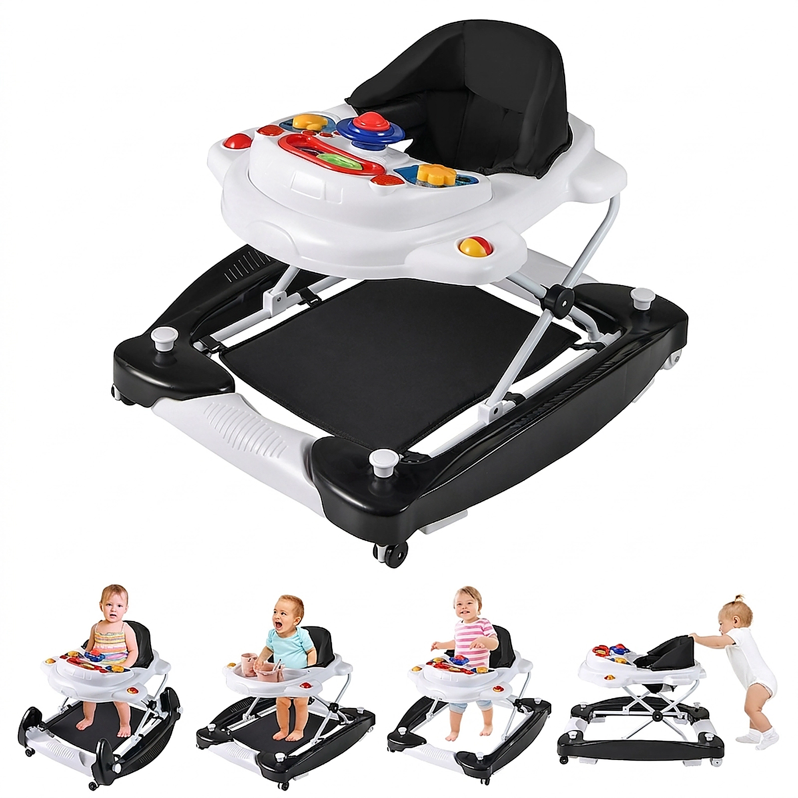 SUGIFT 6 1 Foldable Baby Walker with Detachable Music Tray and Rocker Mode