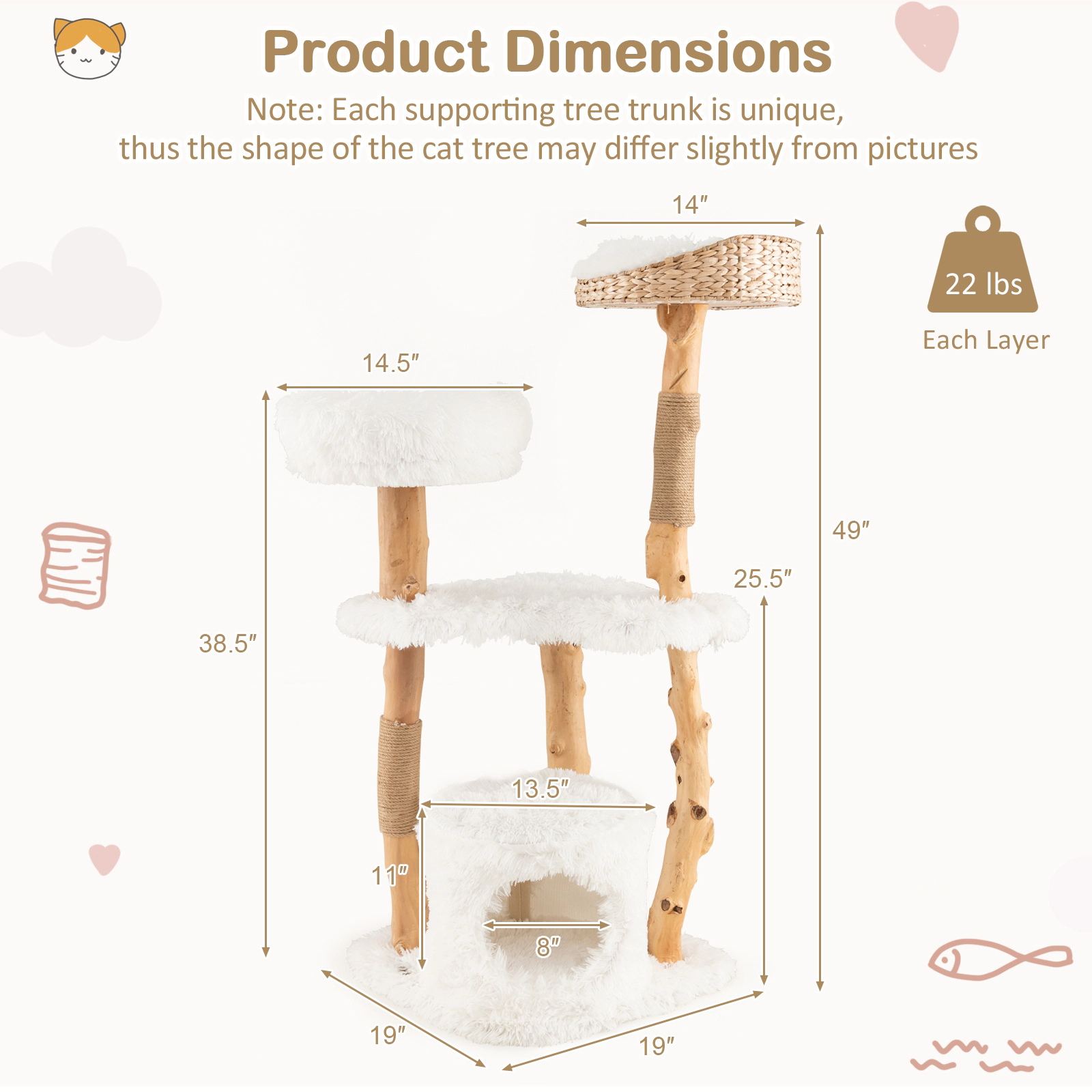 SlickBlue Natural Branch Cat Tower with Plush Basket and Scratching Posts