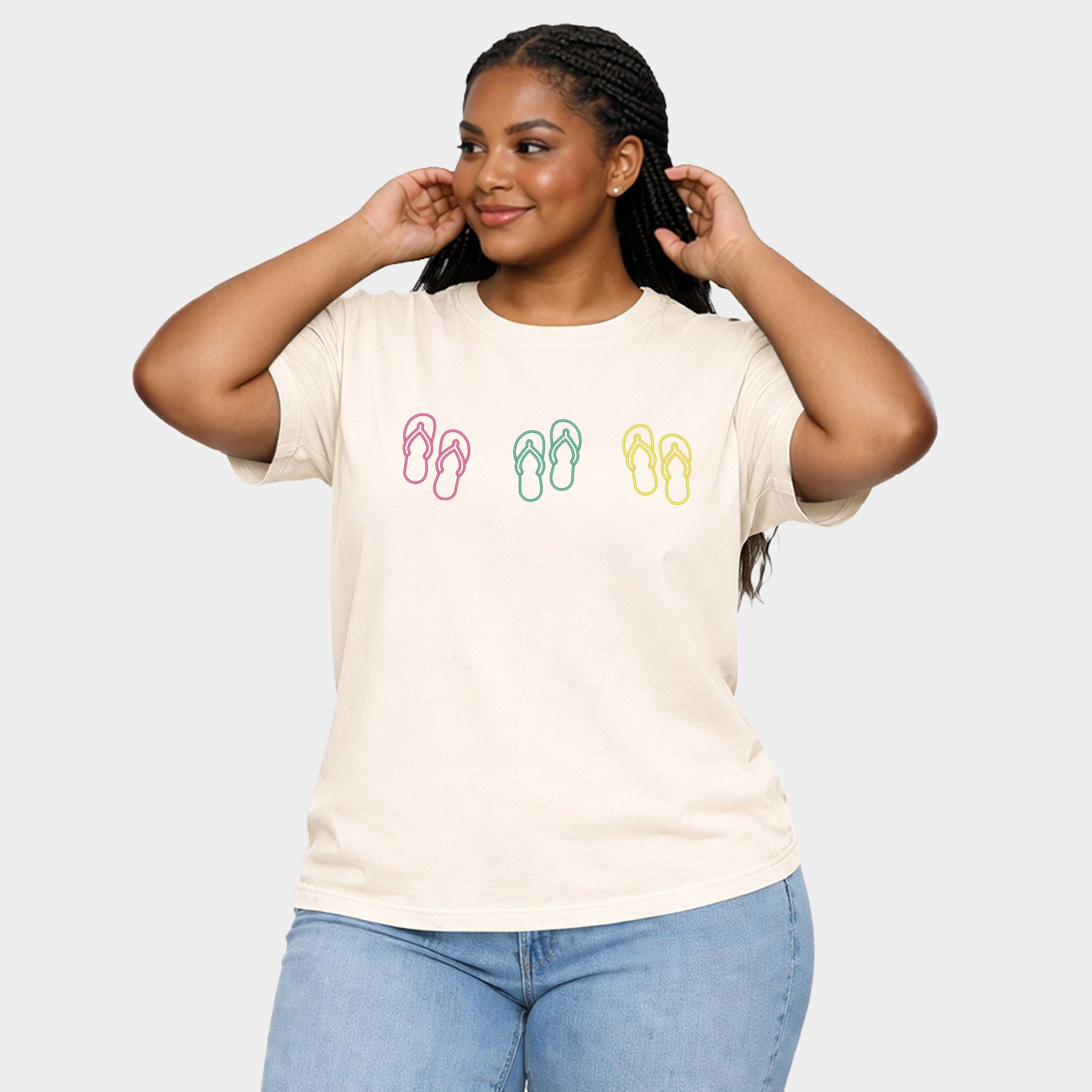 Simply Sage Market - Embroidered Flip Flops Women's Plus Sized Garment Dyed Graphic T-Shirt