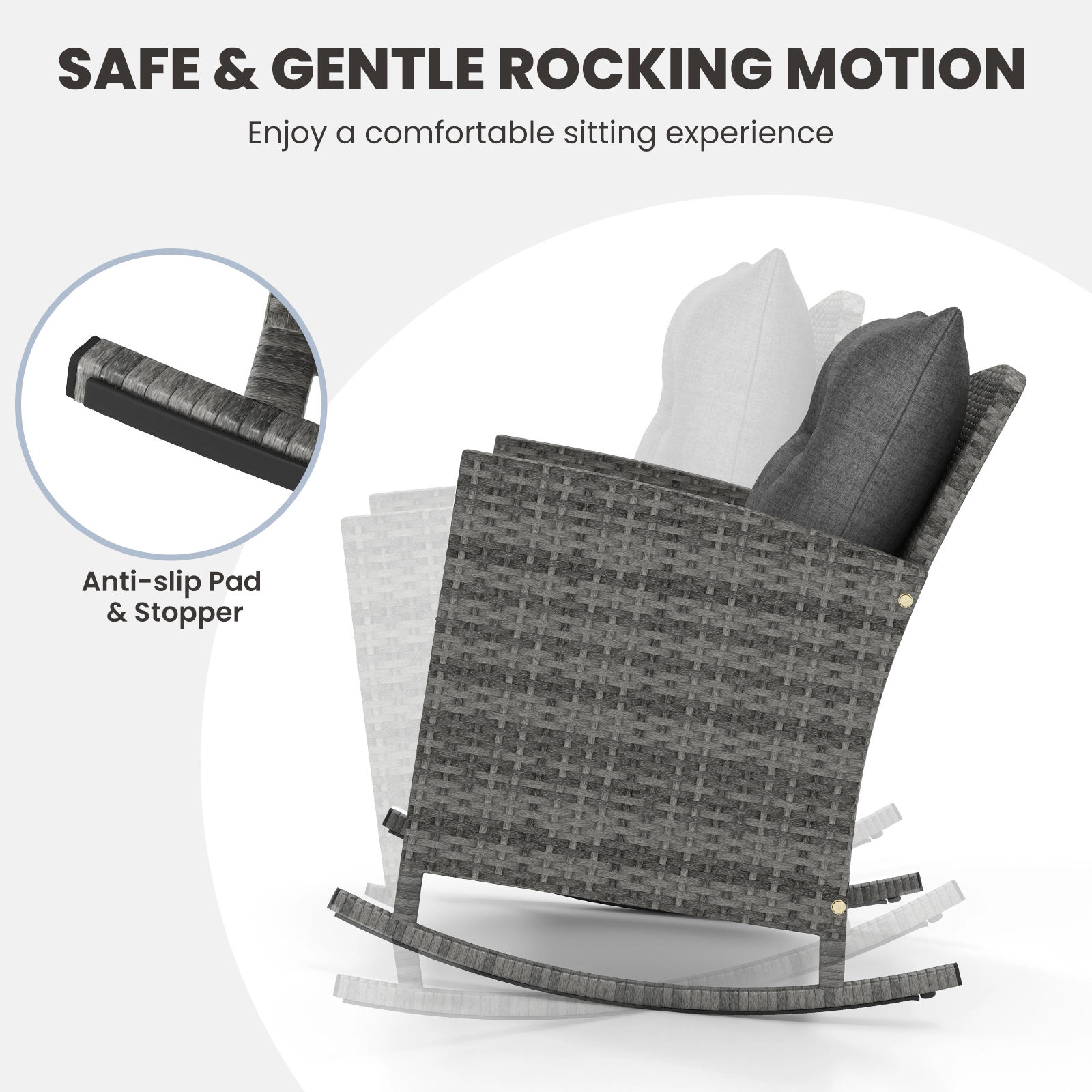 SUGIFT 3-Piece Patio Rocker Set, 2 Wicker Chairs and Glass Side Table