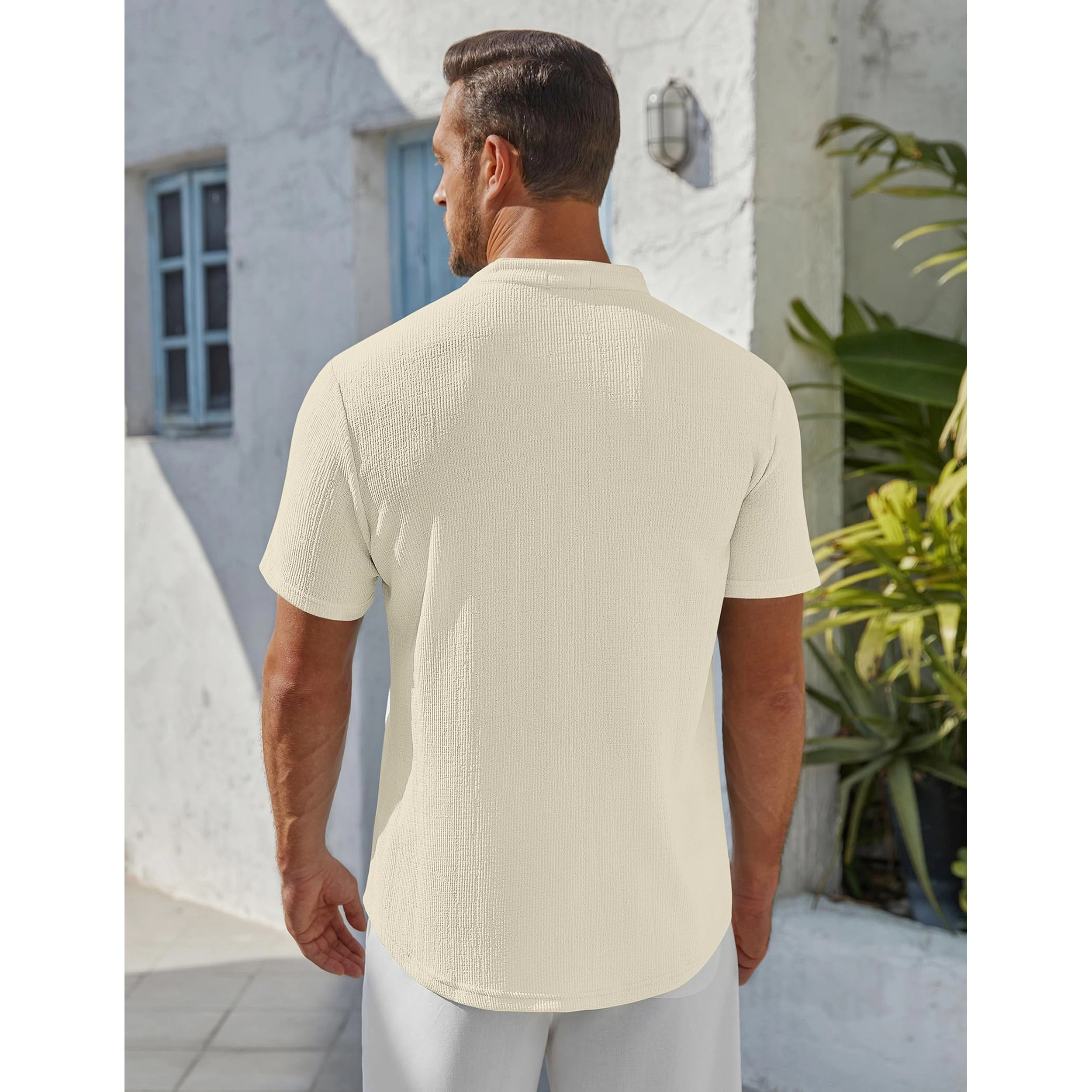 COOFANDY Men's Regular Fit Lightweight Textured Short Sleeve Henley Shirt
