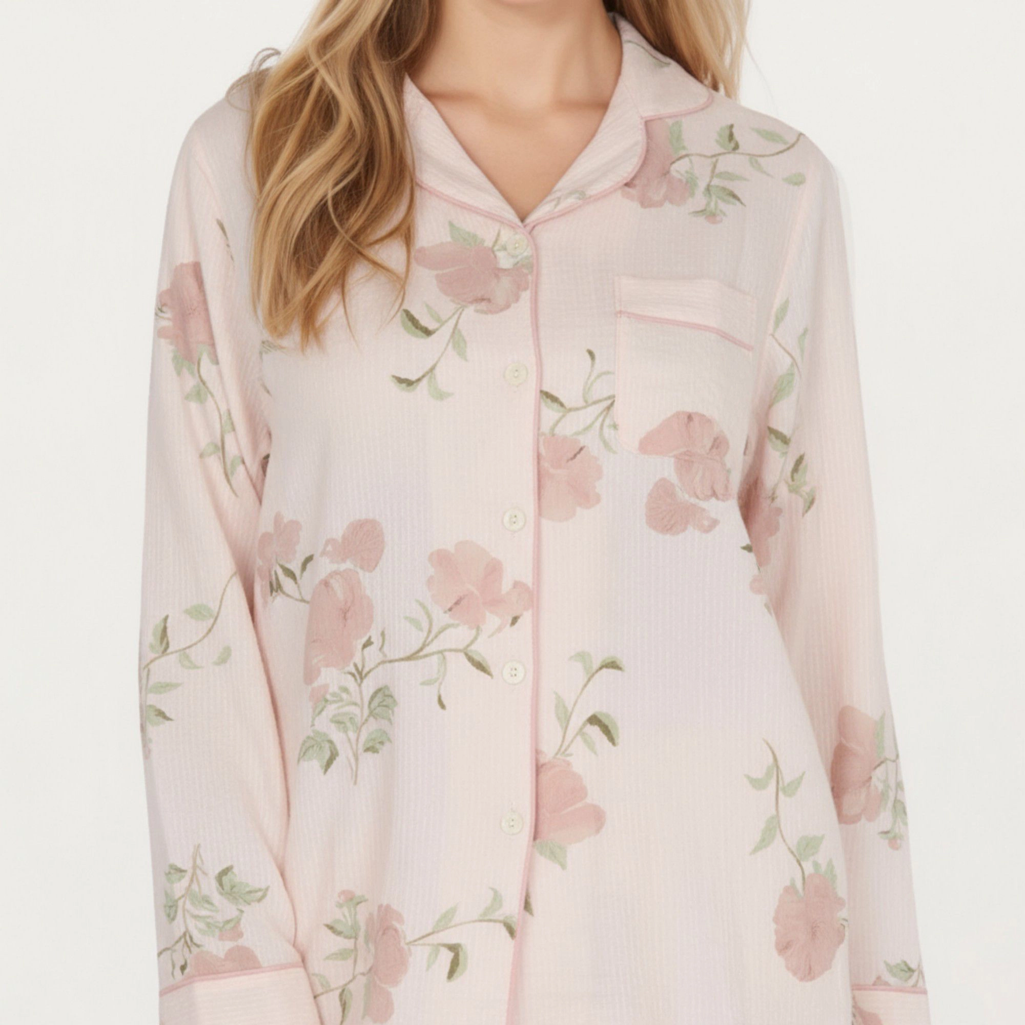 Anna-Kaci Women's 2-Piece Long Sleeve Button Front Pajama Top with Matching Relaxed Fit Pants Floral Print Sleepwear