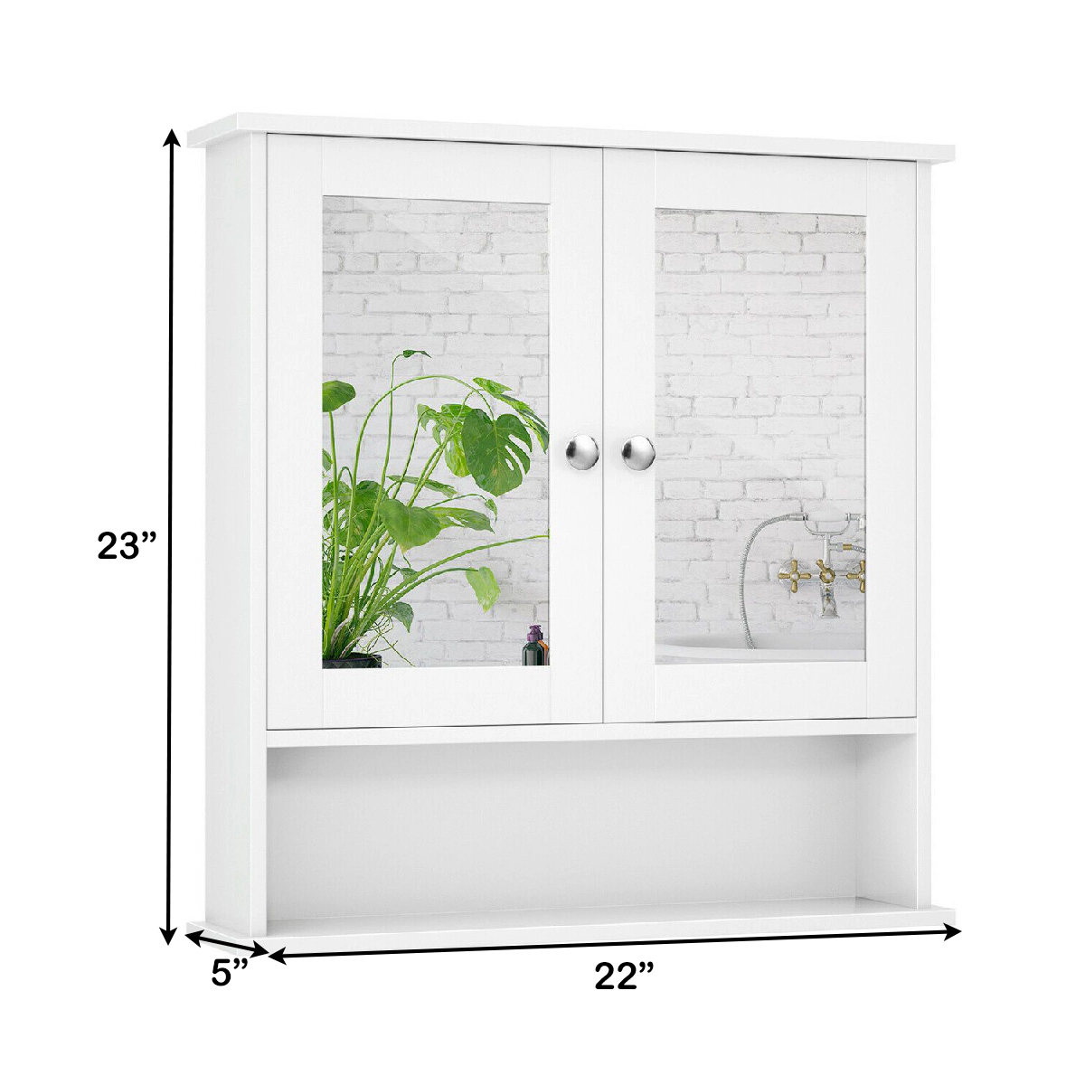 SlickBlue Double Door Mirrored Bathroom Storage Cabinet, White