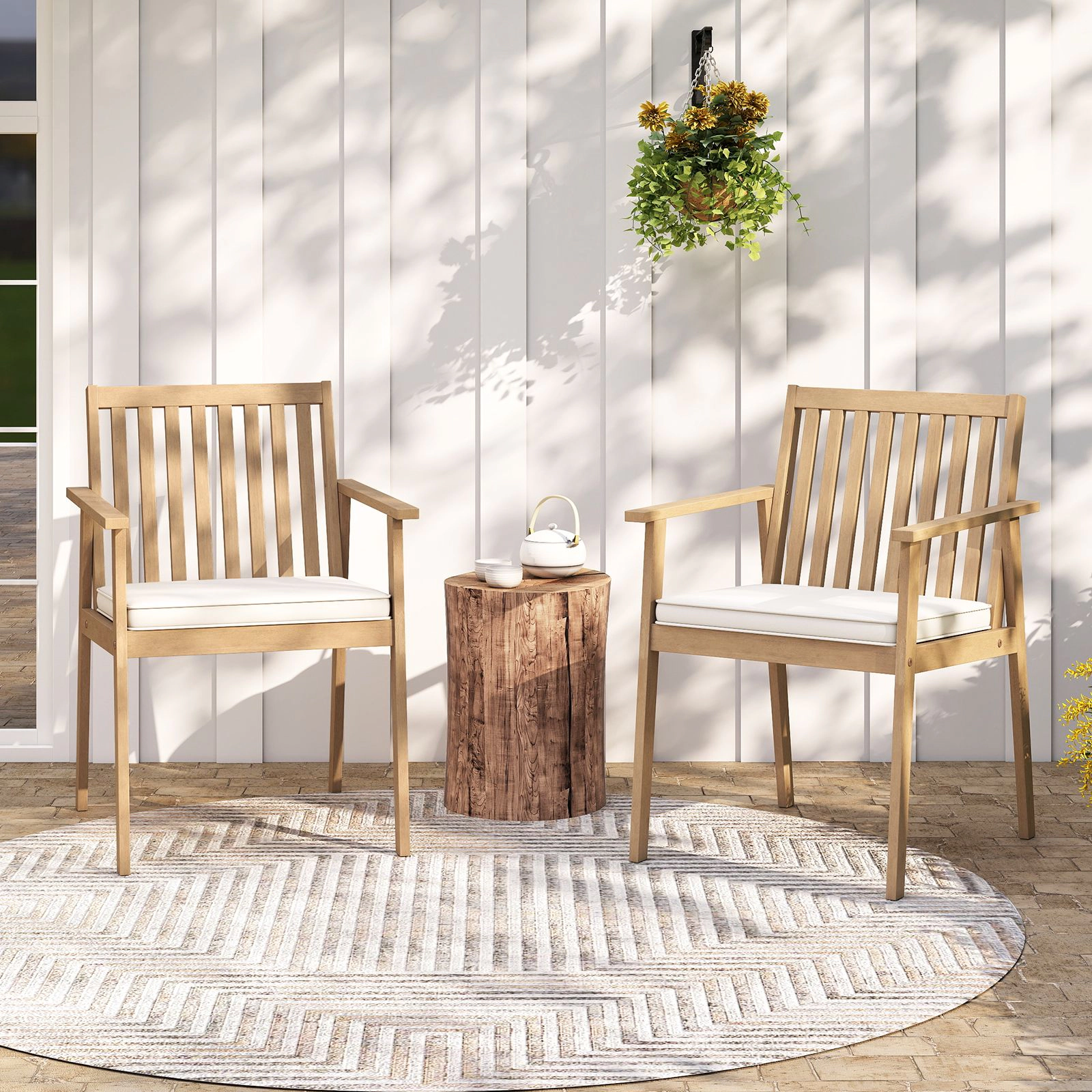 SlickBlue Outdoor Patio Armchairs with Slatted Backrest and Removable Cushion Covers