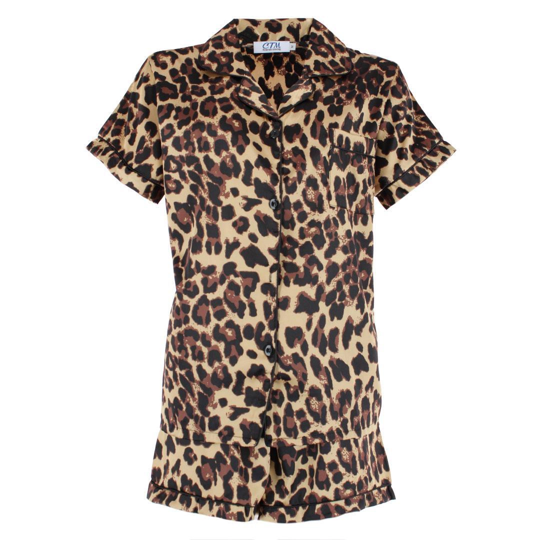 CTM Women's Short Sleeve Leopard Print Pajama Set