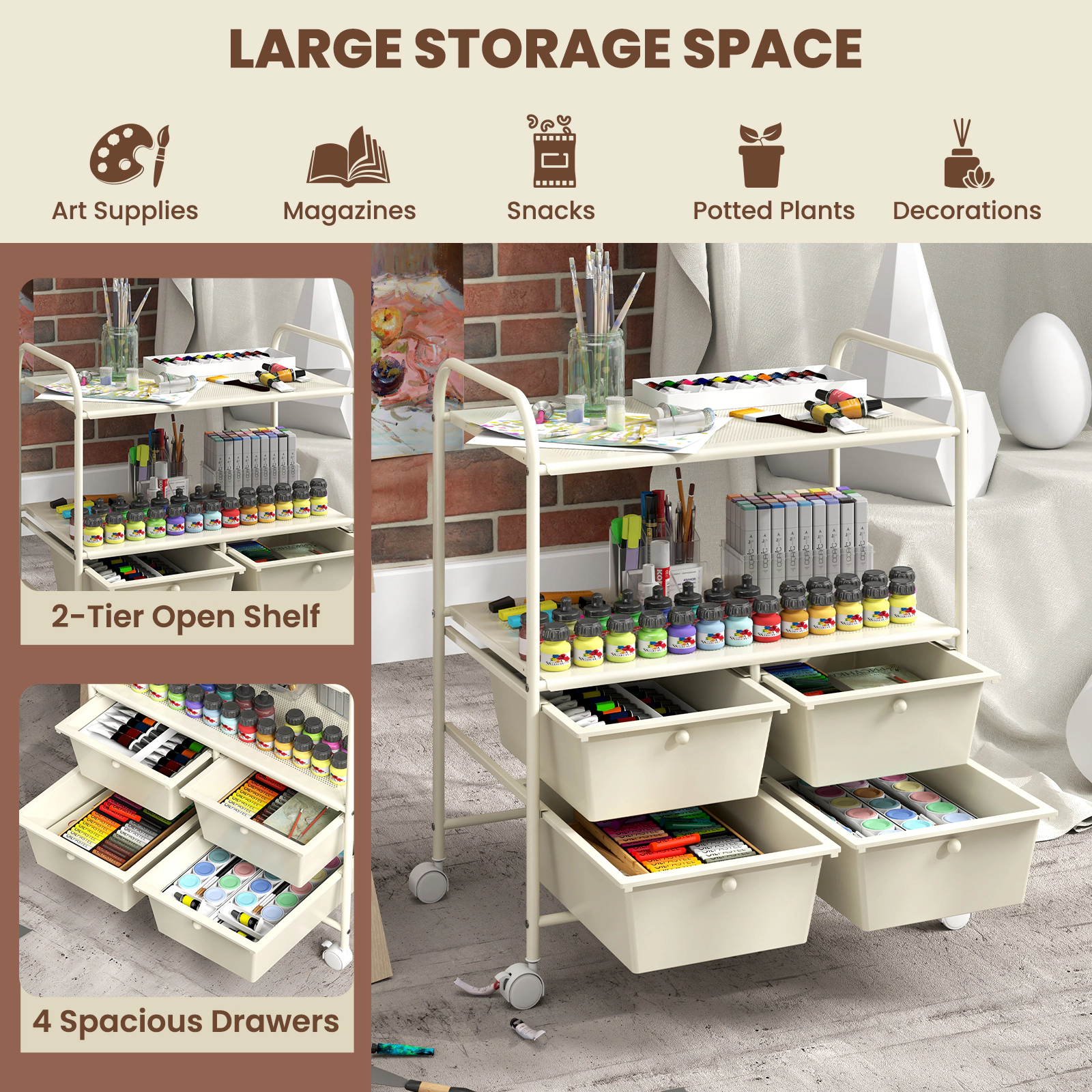 Hivvago 4-Drawer Rolling Storage Cart with Shelves