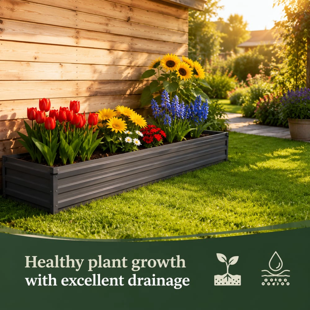 WOW PIONEER Long Rectangular Steel Raised Planter Box