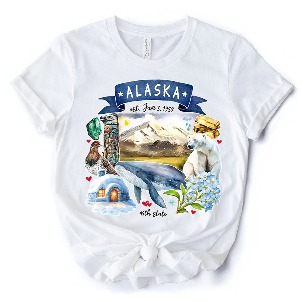 OrnamentallyYou Unisex Artistic Alaska State Themes And Landmarks T-Shirt