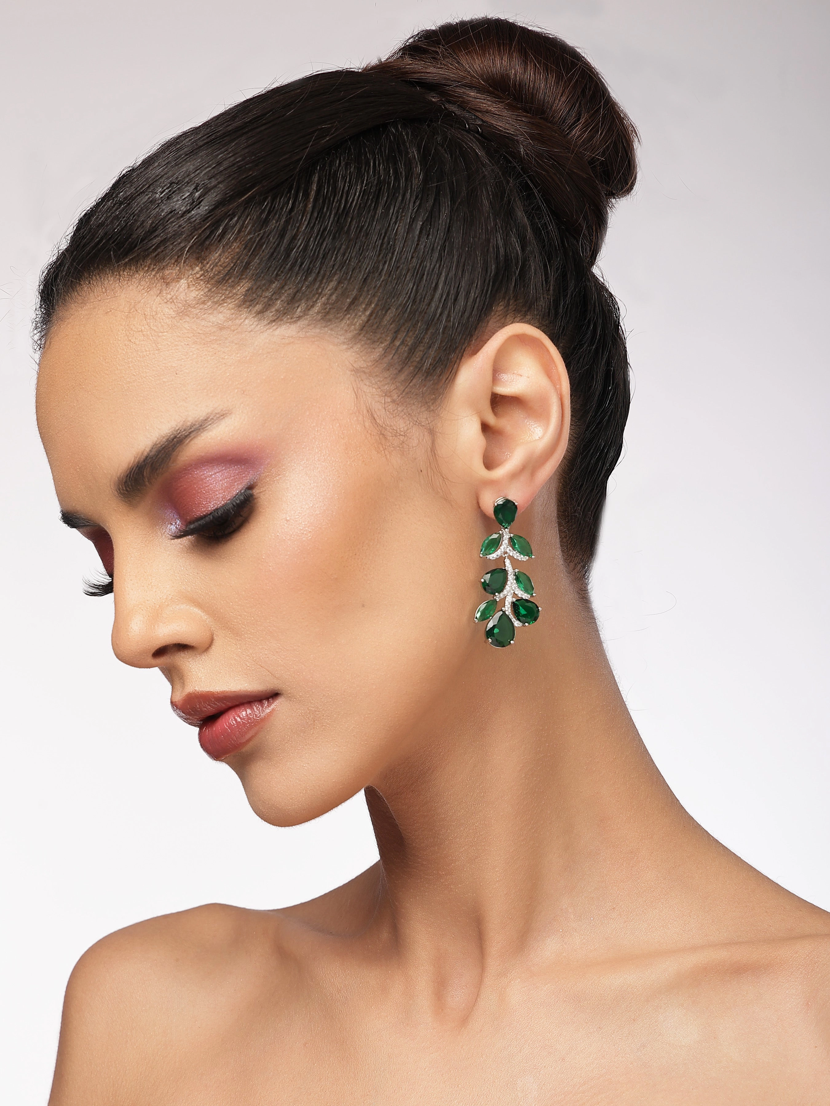AGP PARIS Womens Leaf Cluster Statement Drop Earrings