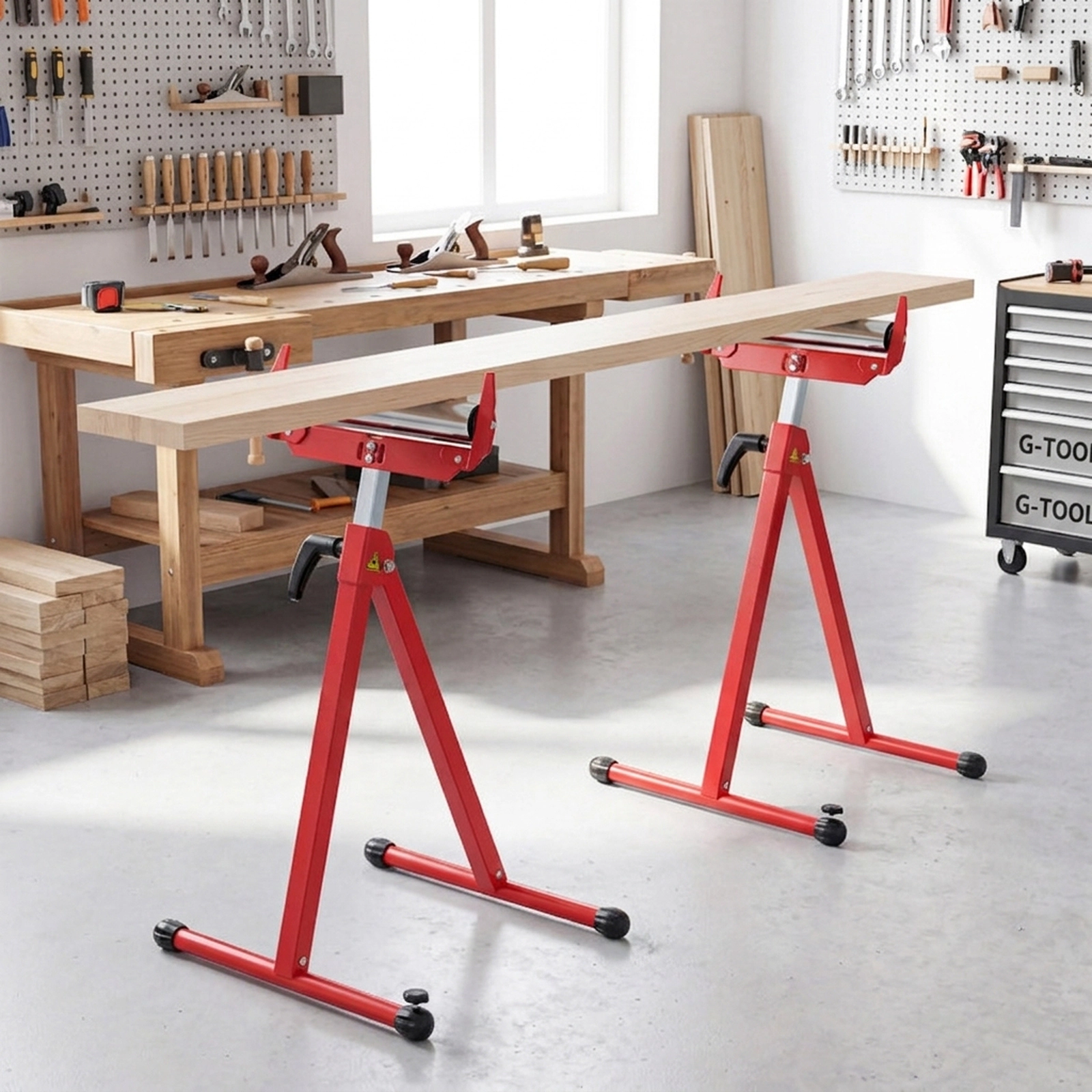 SUGIFT 2 Pack 250-lb Capacity Folding Roller Stands with Adjustable 28.5-in to 45-in Height and Edge Guides