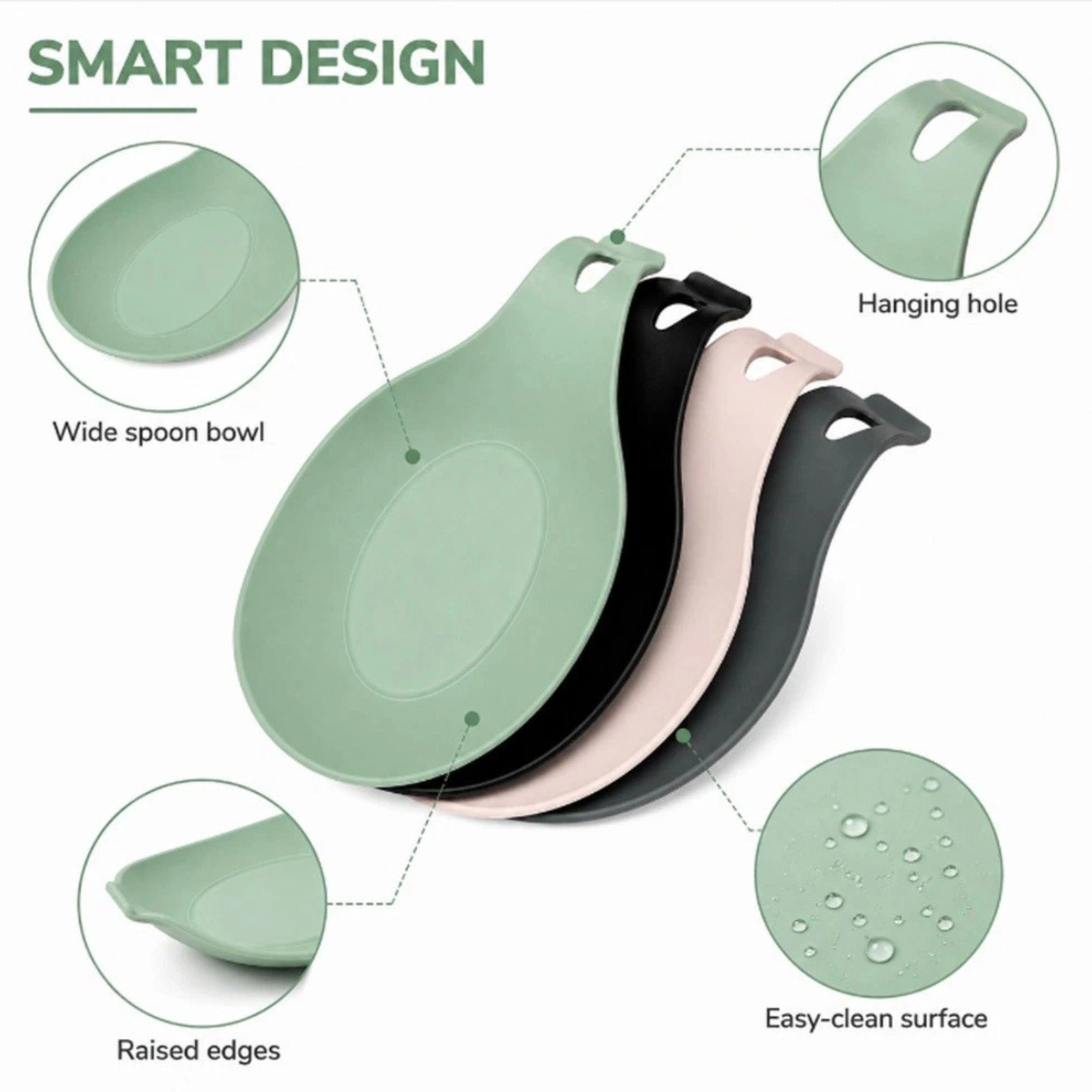 Home Collection Pack of 4 Silicone Spoon Rest Set BPA-Free Utensil Holder