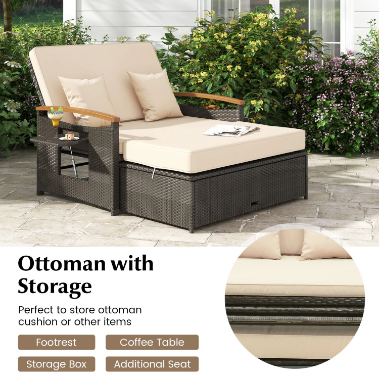 Hivvago Outdoor Wicker Daybed With Folding Panels And Storage Ottoman