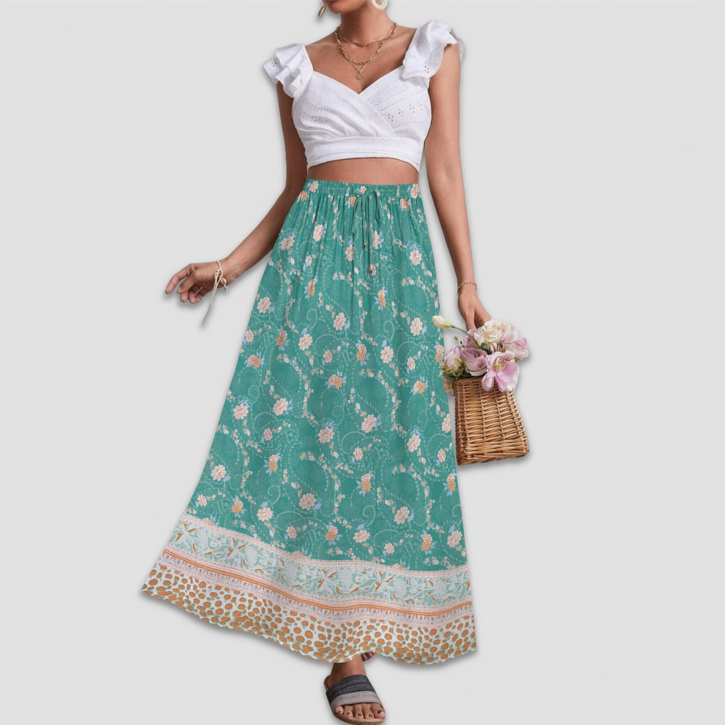 Zeagoo Women's Floral Print High Rise Maxi Skirt