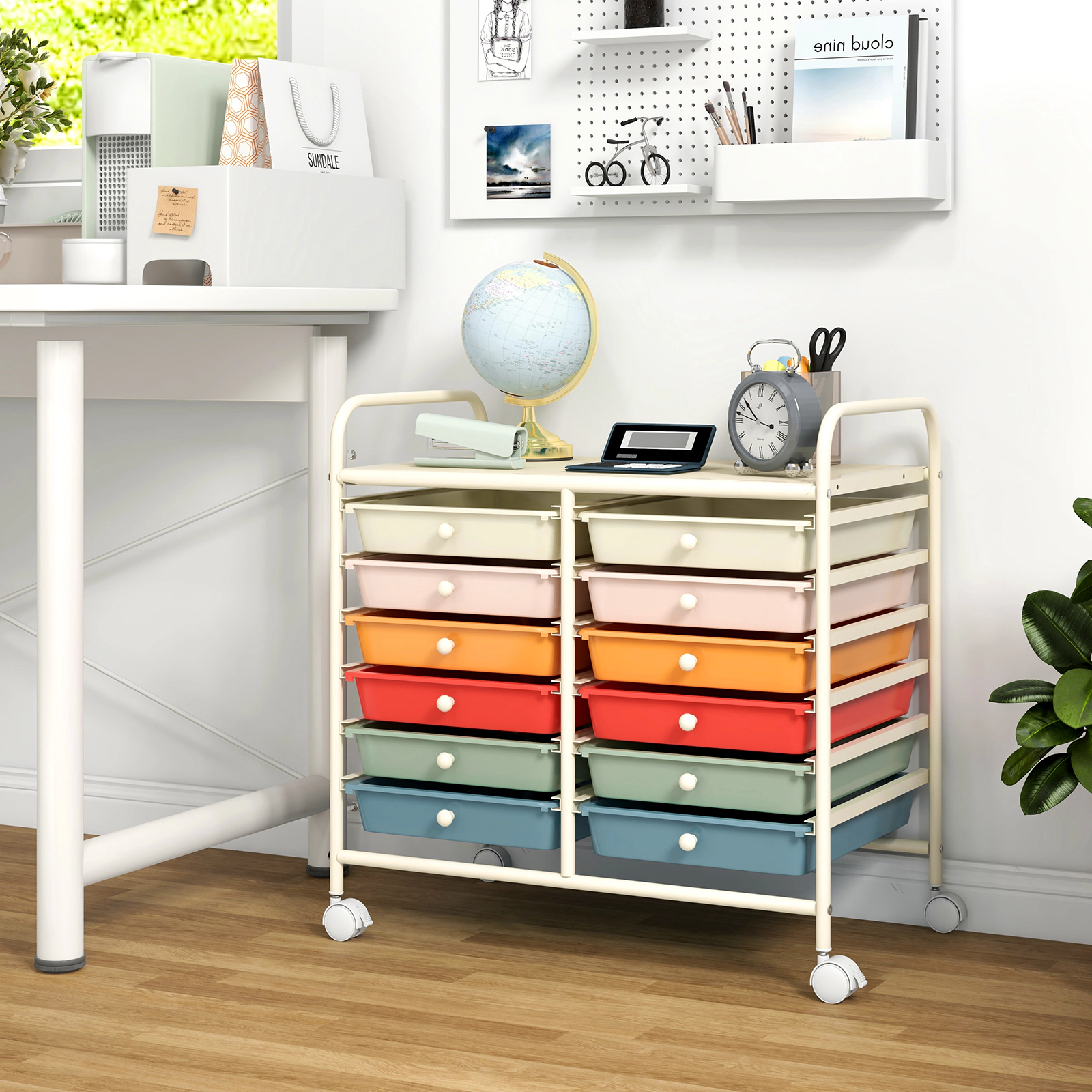 SUGIFT 12-Drawer Rolling Storage Cart with Removable Plastic Drawers on Wheels Macaron