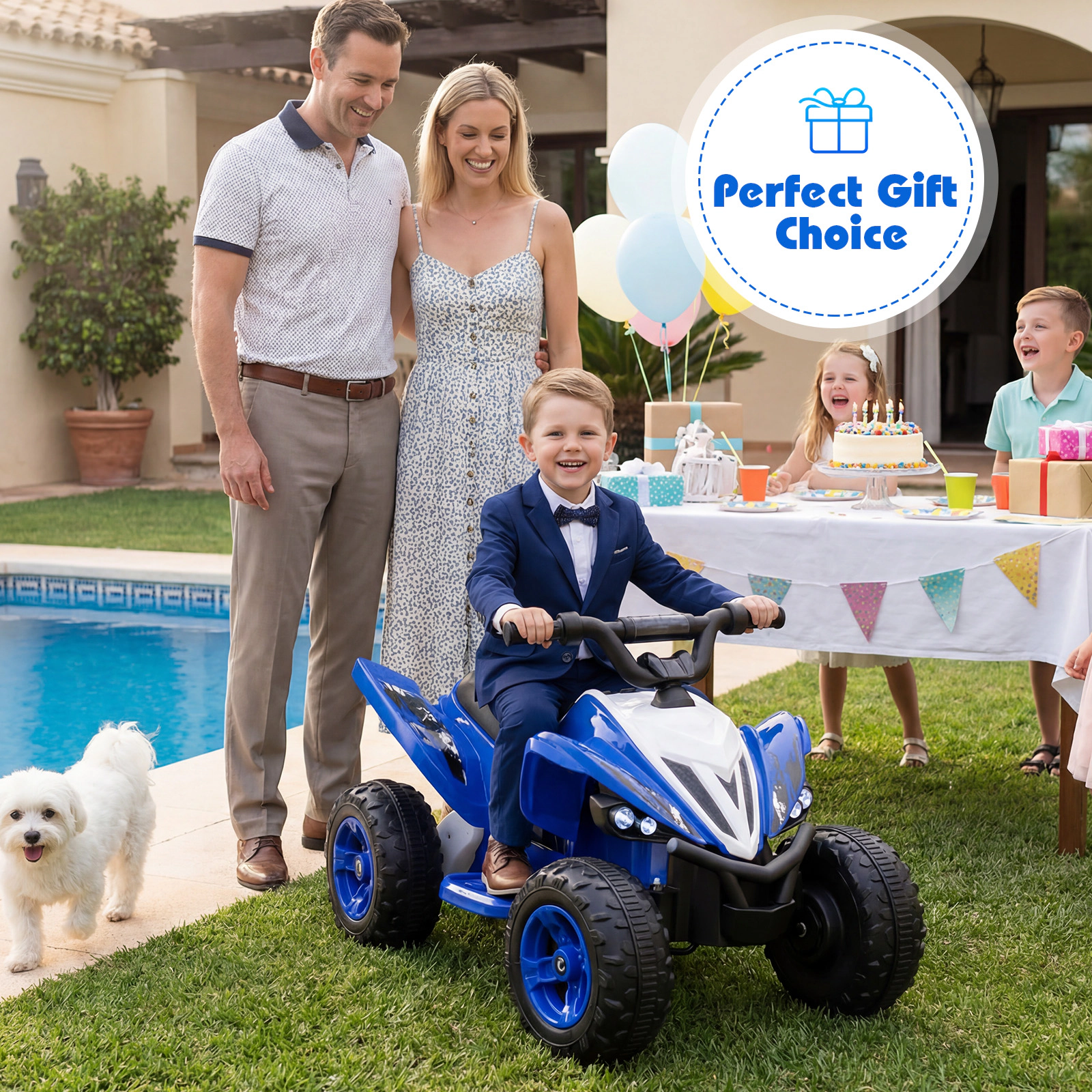 SUGIFT 12V Rechargeable Kids Ride On ATV 4-Wheeler Quad with LED Headlights 7-mph Max Speed 66-lb Capacity Ages 3+ Navy