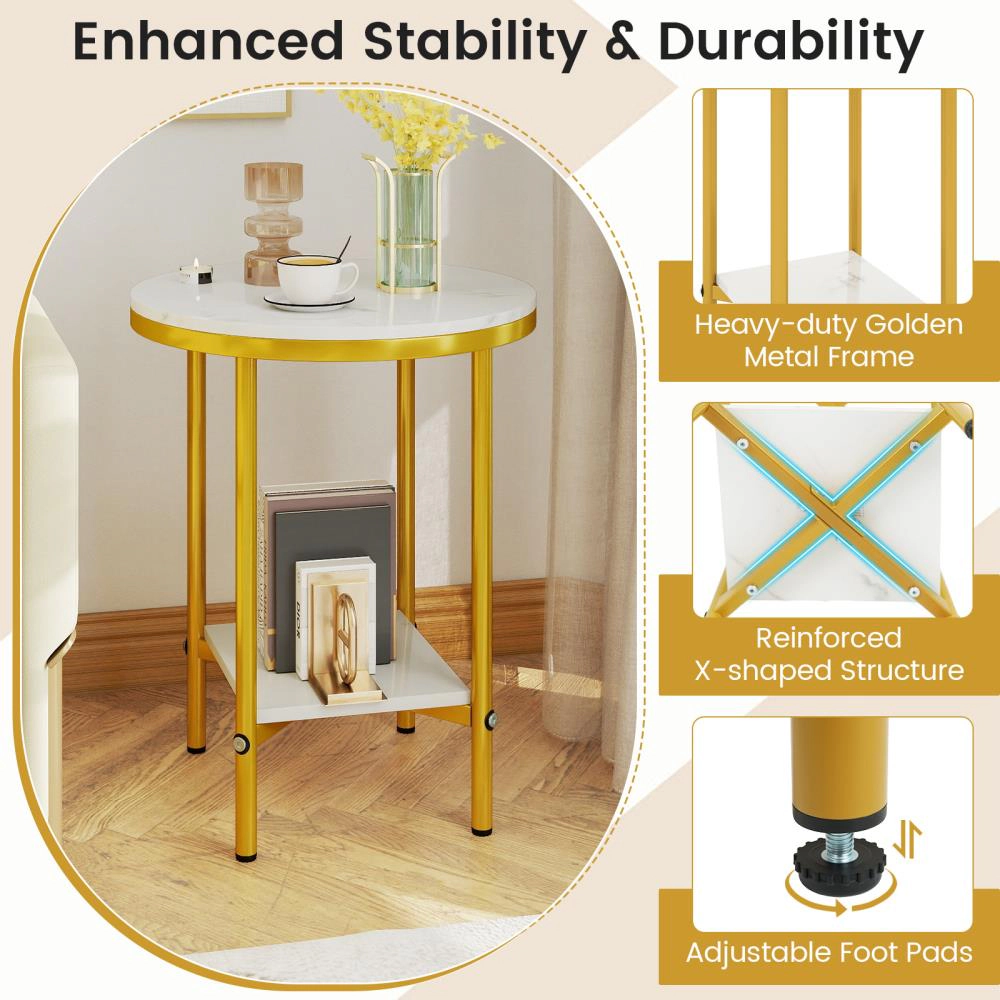 Hivvago Round Double-Tier Coffee Table with Open Storage Shelf