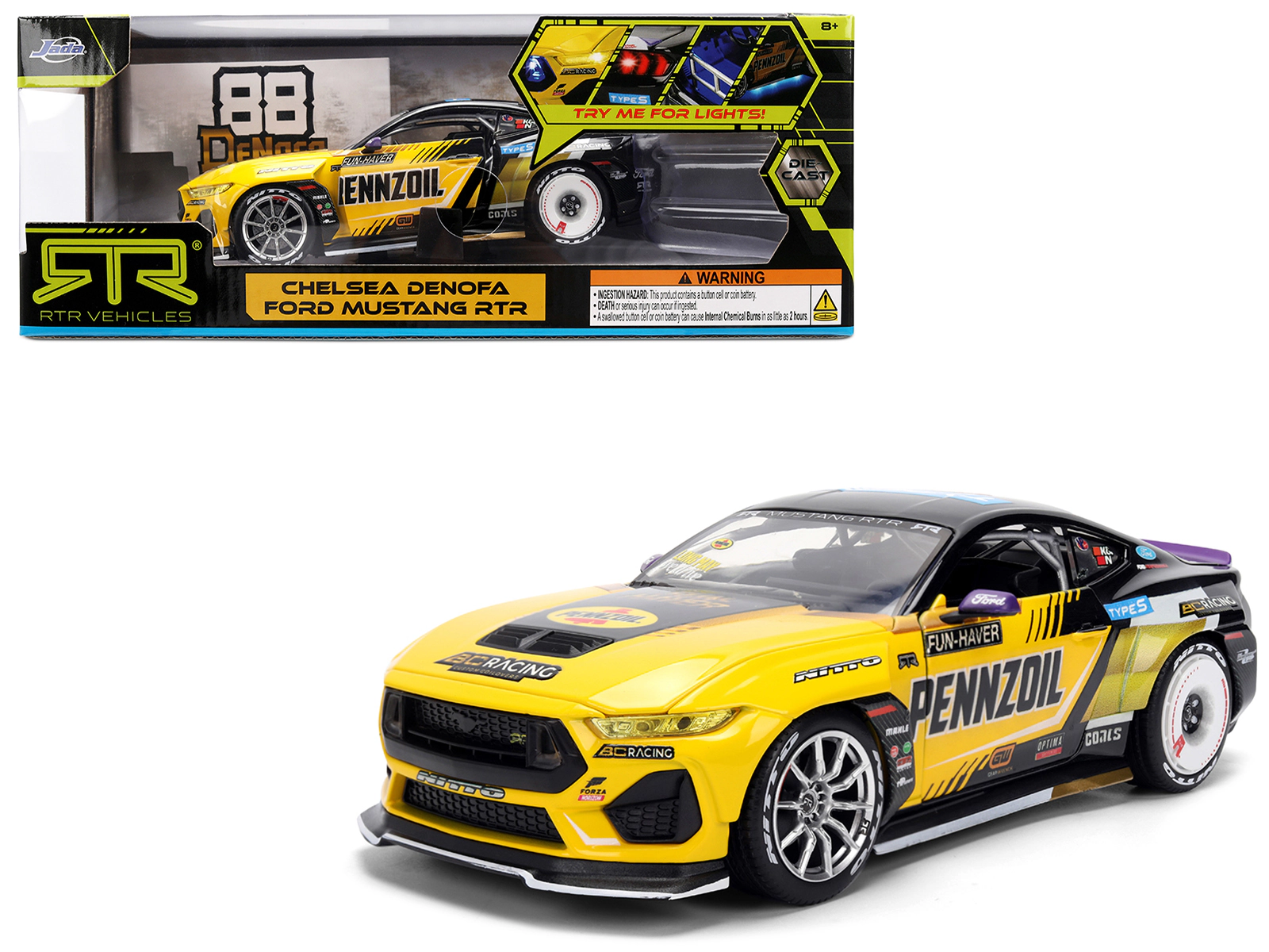 Jada Ford Mustang RTR #88 Chelsea Denofa "Pennzoil" "Formula Drift PRO Championship" (2025) with Lights "RTR
