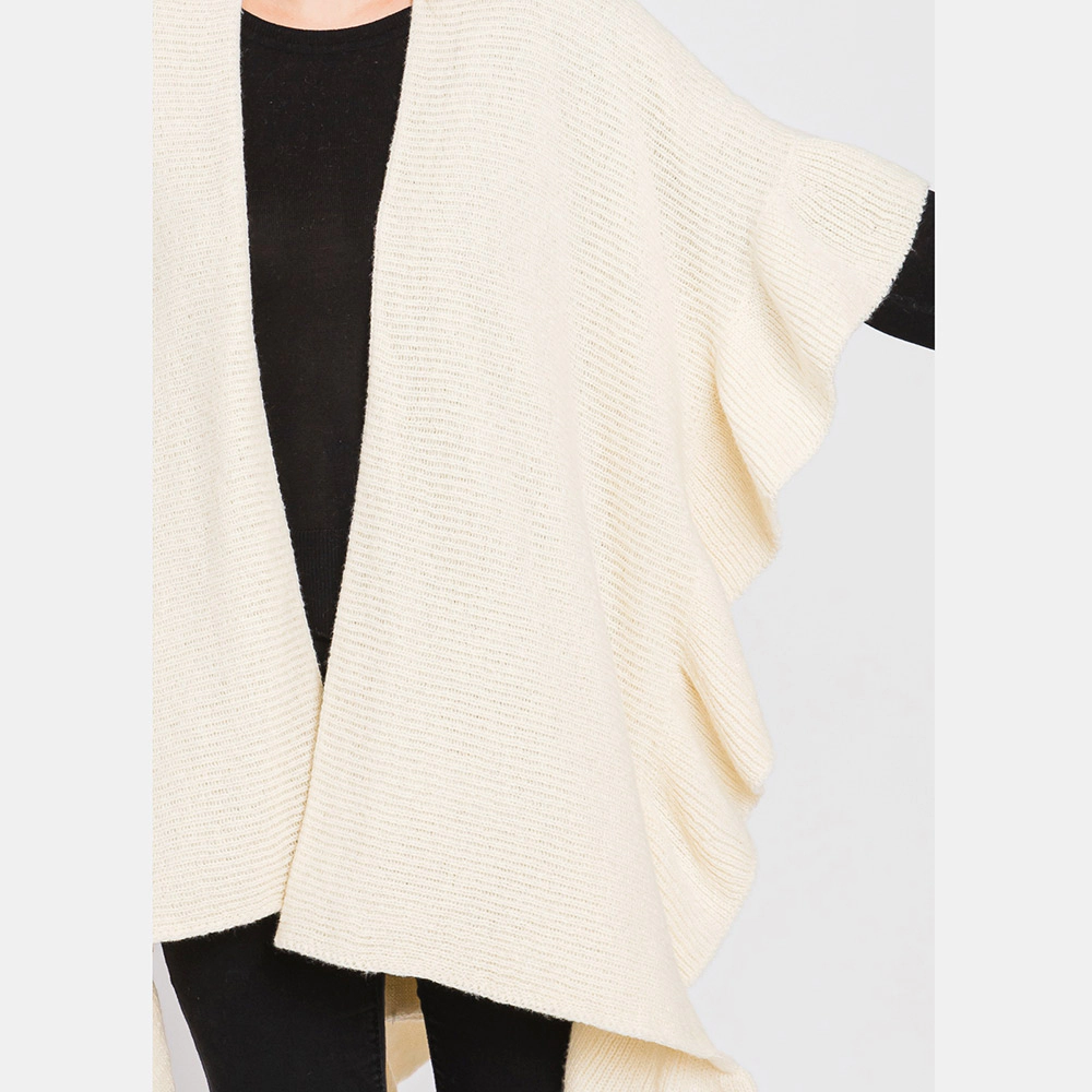 TRUEDAMES Women Solid Ruffle Knit Ruana Poncho