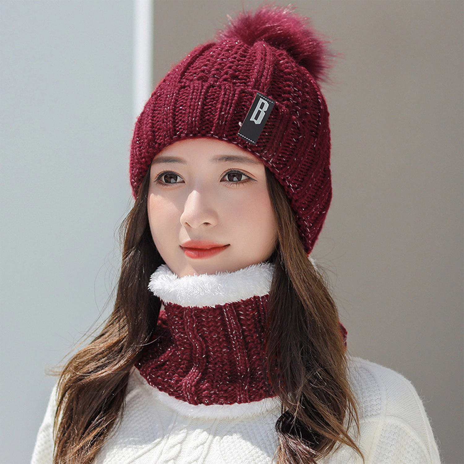 GBruno 2-in-1 Knit Beanie Hat And Scarf Set