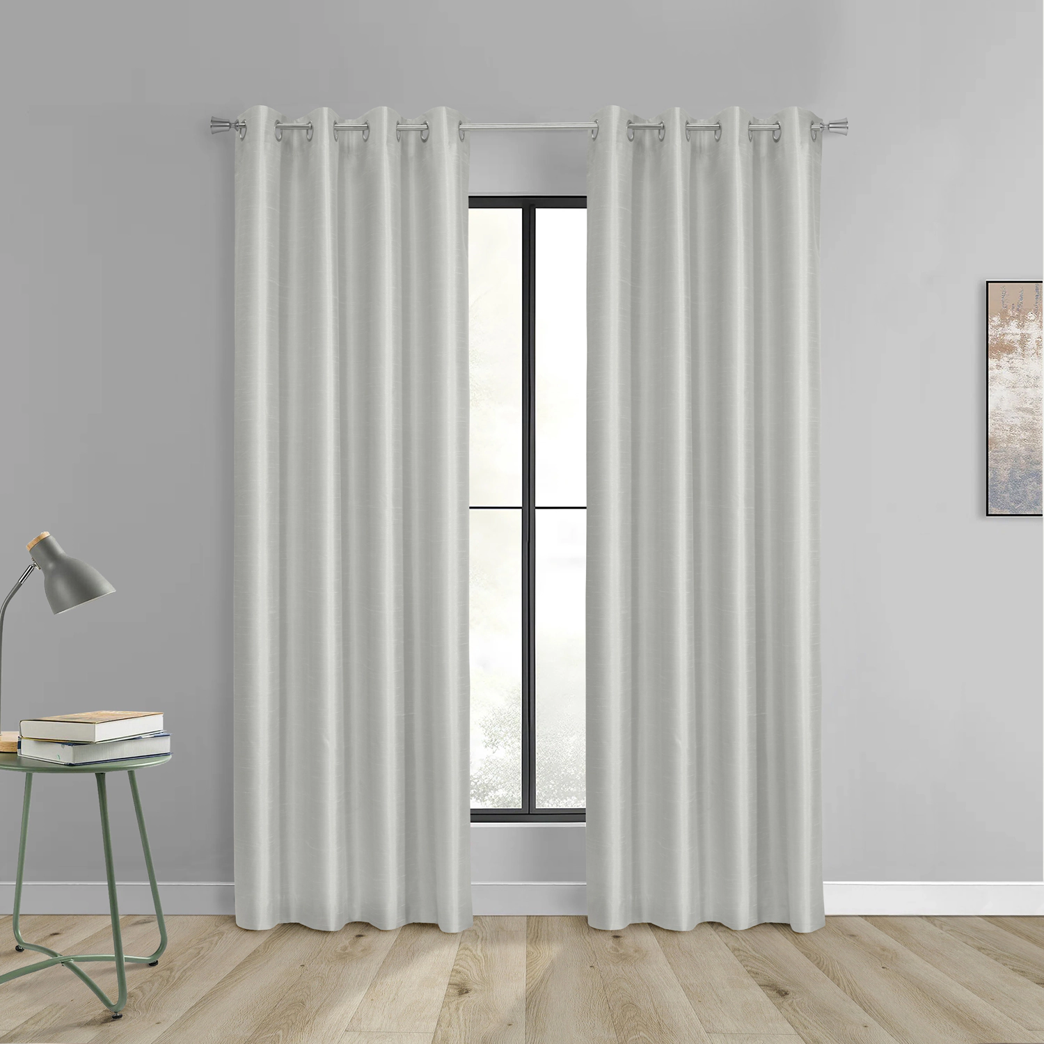 Thermaplus 100% Polyester Glacier Balance Temperature Solid Faux Silk Blackout Grommet Curtain Panel 52" x 95" Silver