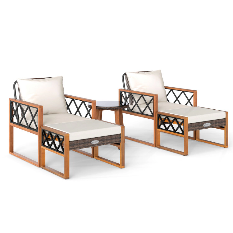 Hivvago 5 Pieces Patio Furniture Set Pe Rattan Outdoor Conversation Set With Acacia Wood