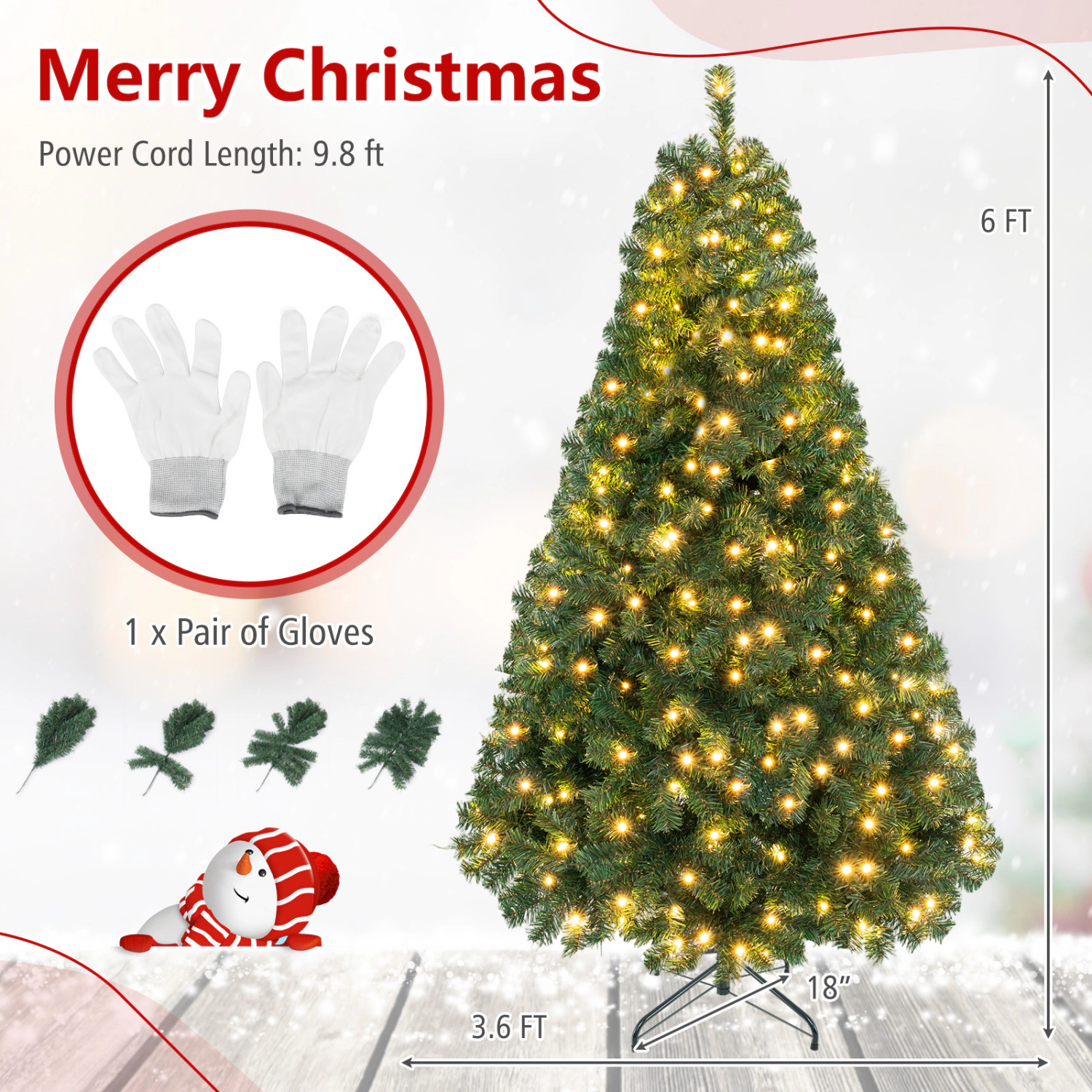 LJG PVC Artificial Christmas Tree with LED Lights