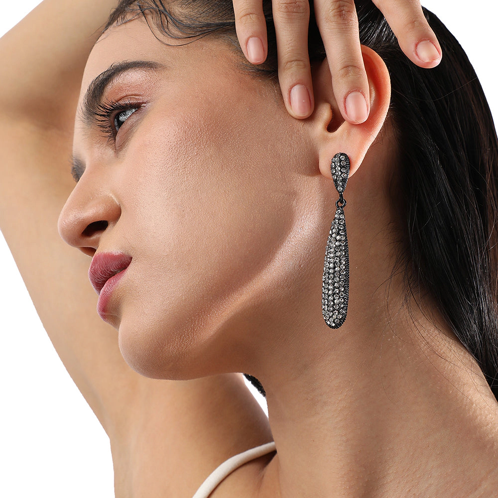 SOHI Women's Chalice Silver Bling Almond Drop Earrings