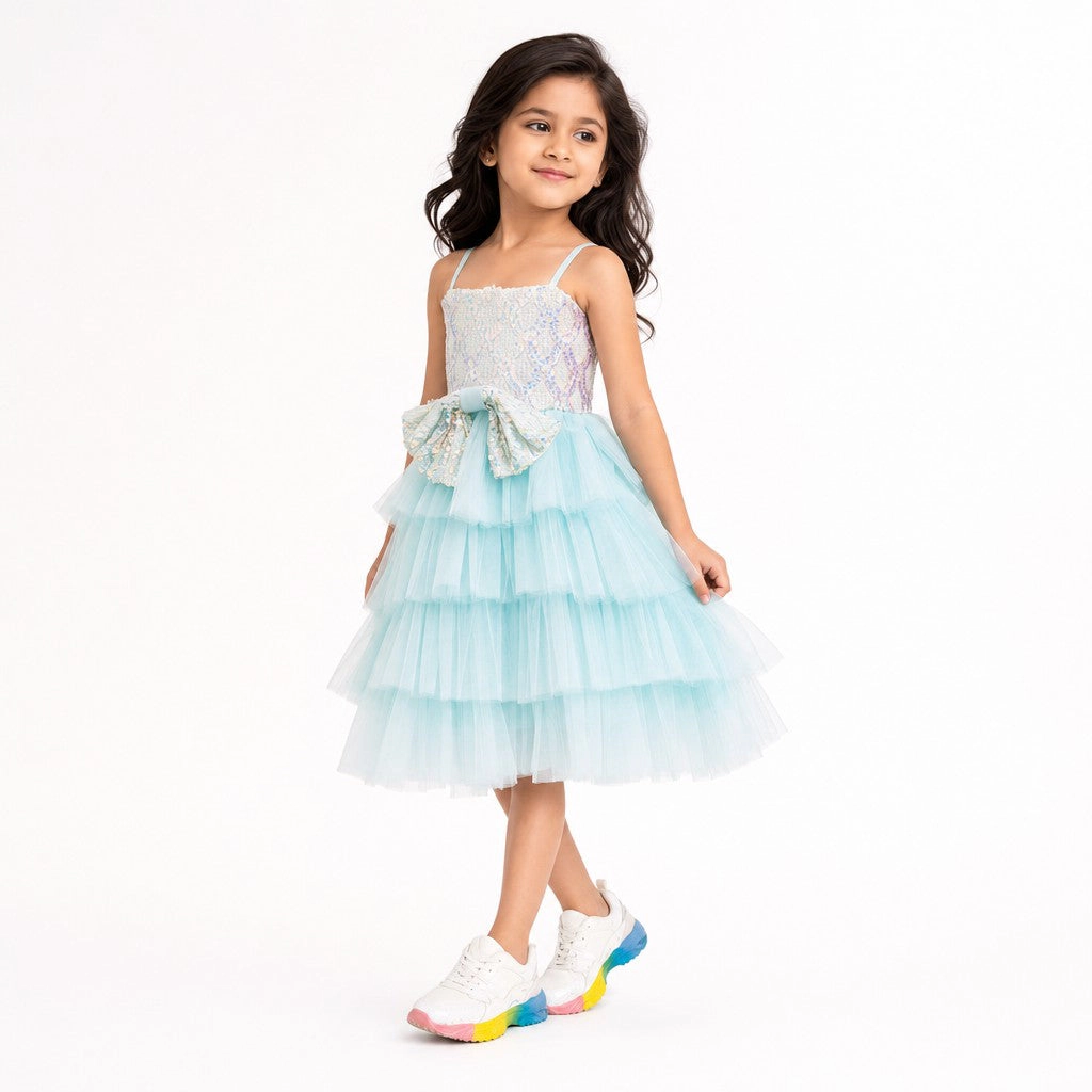Faeella Girls Sparkling Sea Fairy Mermaid Sequin Flower Girl Dress