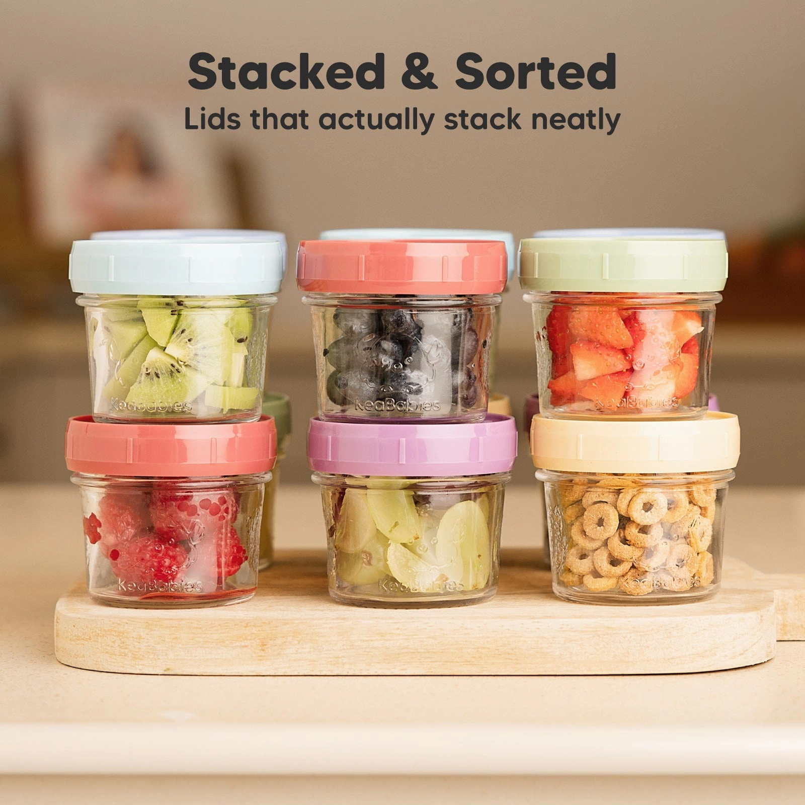 KeaBabies 6-Pack Prep Jars Food Glass Containers for Baby Boys, Girls