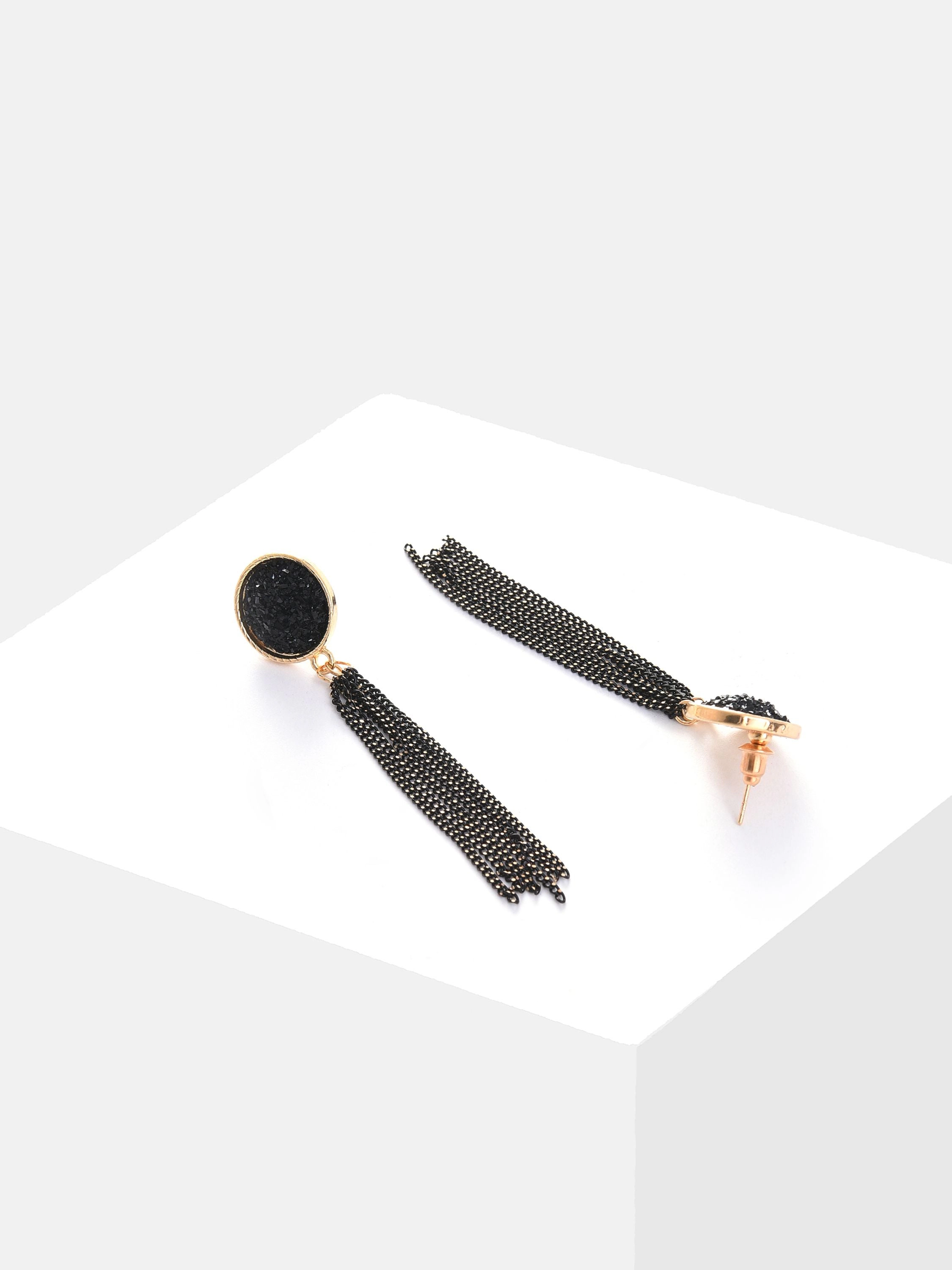SOHI Women's Black Gold-Plated Contemporary Drop Earrings
