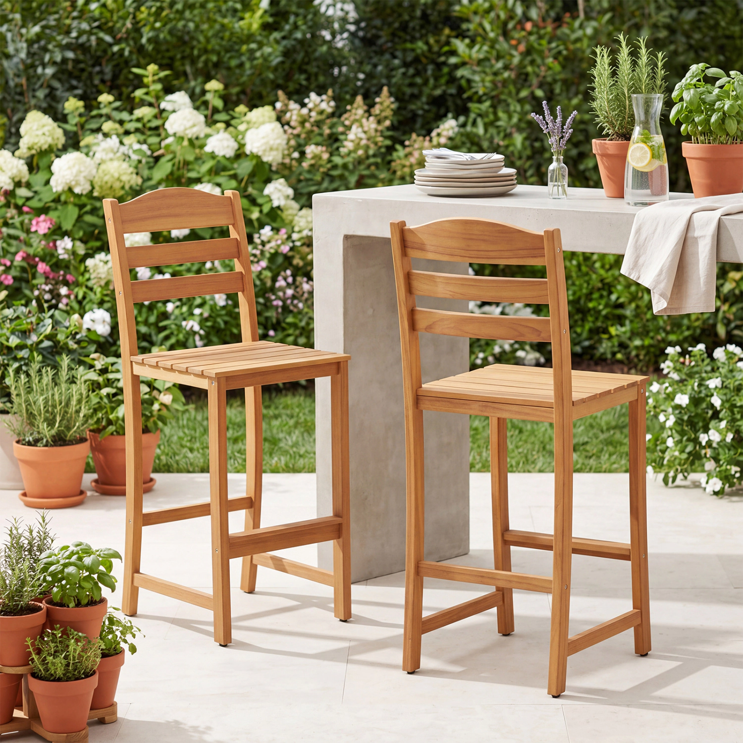 LJG Solid Acacia Wood Bar Stools Heavy-Duty Outdoor Barstools with 400 LBS Max Load