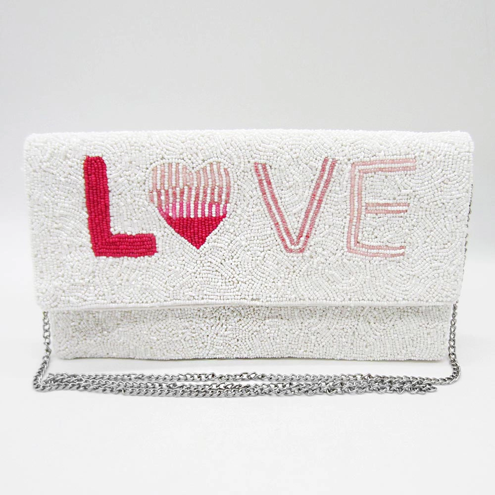 FASHNZFAB Love Message Seed Beaded Clutch / Crossbody Bag