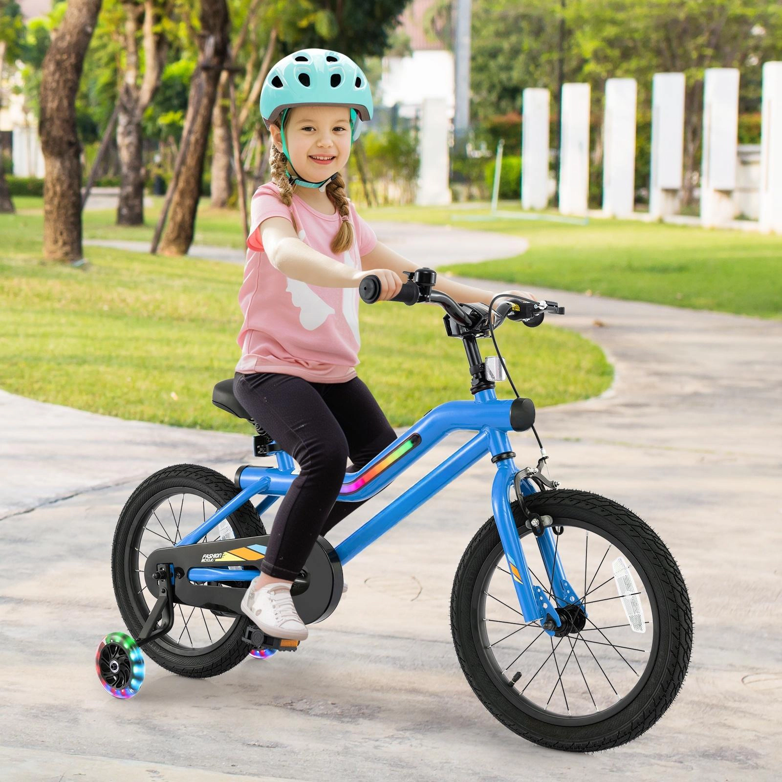 SUGIFT Navy Blue LED Lights Training Wheels Headlight and Coaster Brake Kids 16 Inch Bike