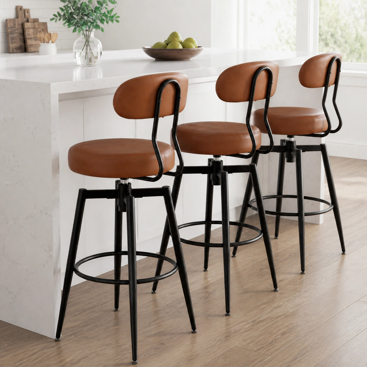 SUGIFT Set of 4 30-Inch Faux Leather Swivel Bar Stools, 330-Lb Capacity, Curved Back