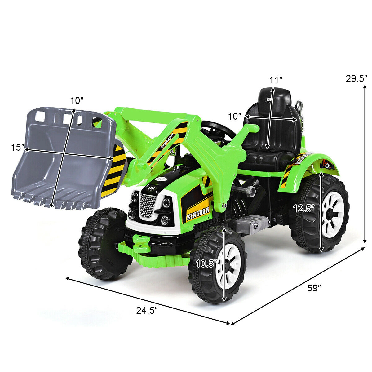 SUGIFT Front Loader and Digger Bucket 12V Battery Powered Kids Ride On Dumper Truck