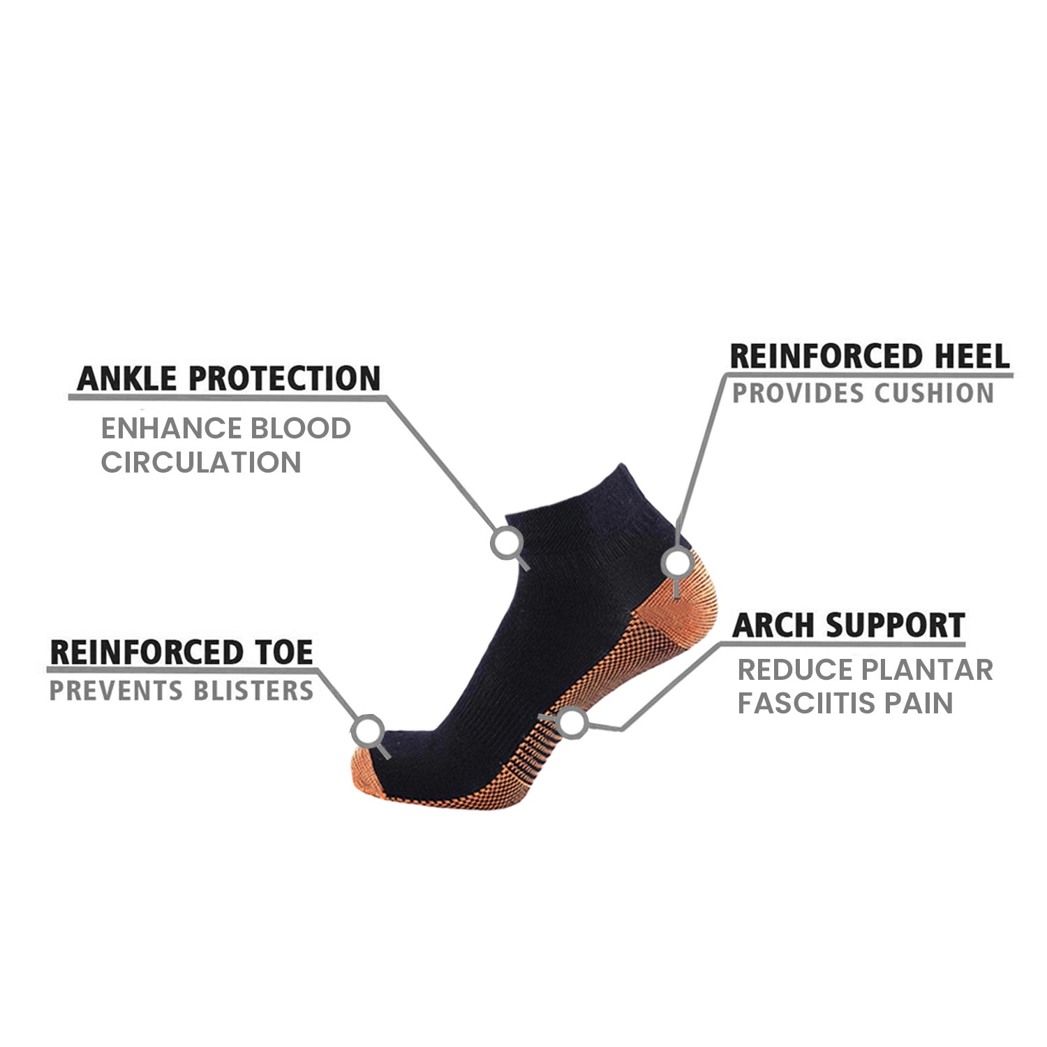 Extreme Fit Copper Compression Socks - Ankle High For Running, Athtletics, Travel 6 Pair