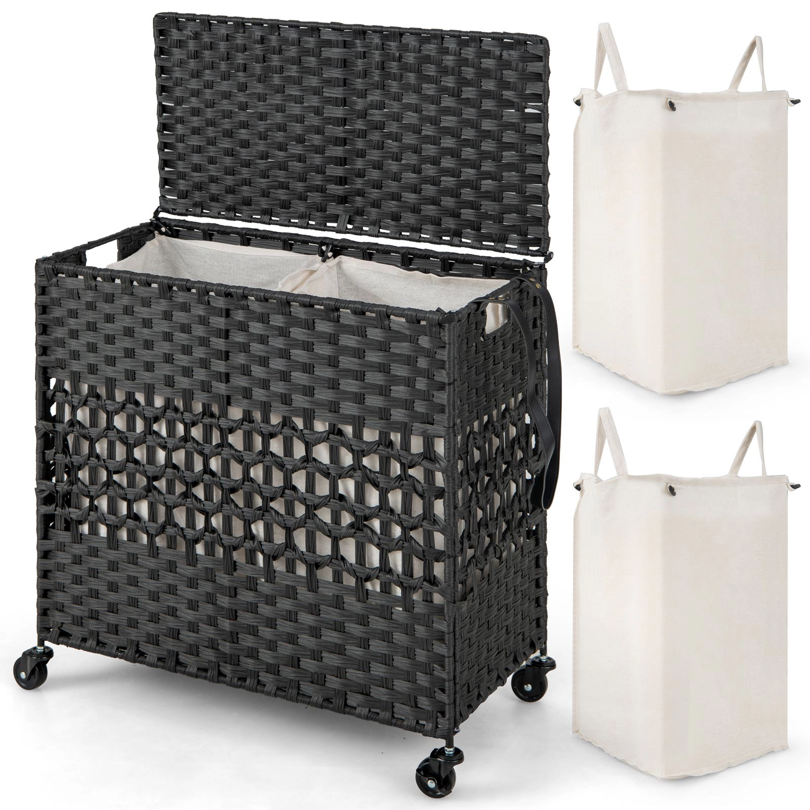 SlickBlue 110L Rolling Double Laundry Hamper with Folding Design