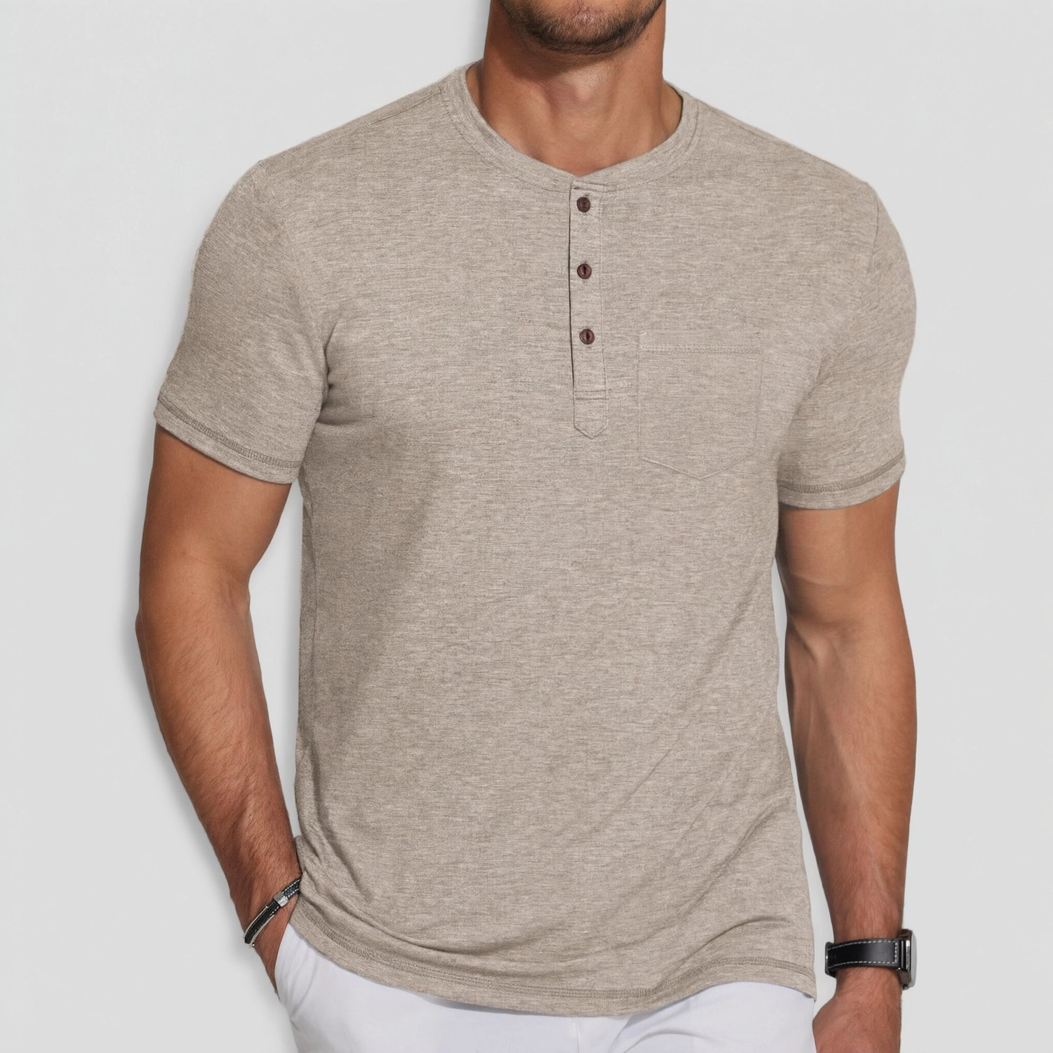 COOFANDY Mens Casual Short Sleeve Henley T-Shirt Button Placket Chest Pocket Tee