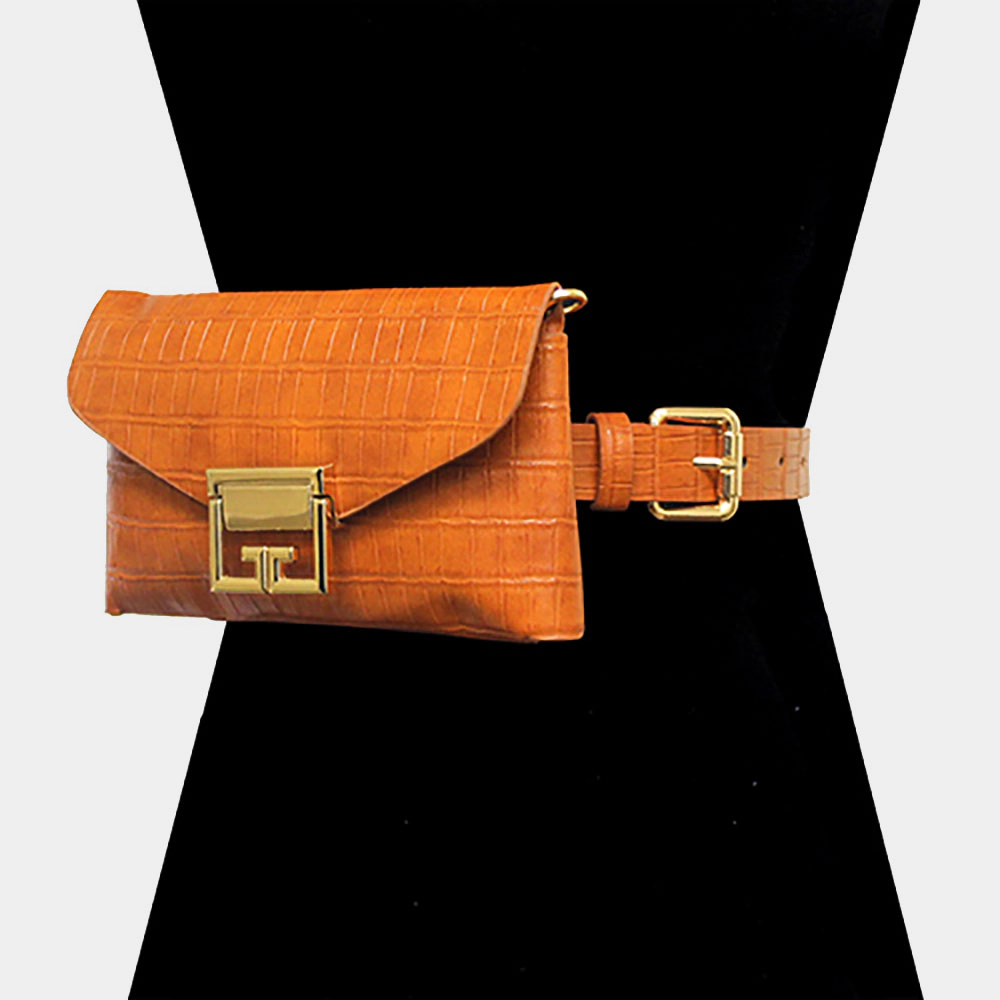 FASHNZFAB Alligator Pattern Faux Leather Fanny Pack / Belt / Crossbody / Clutch Bag
