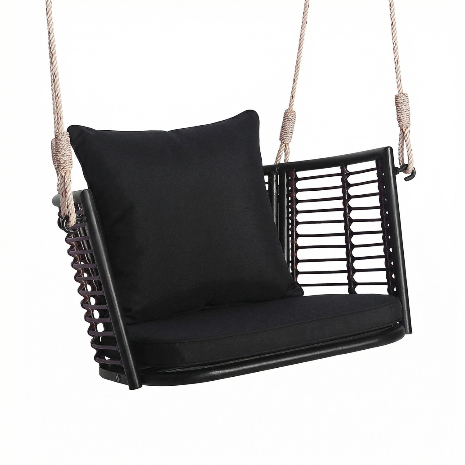 LJG Single Person Hanging Seat with Woven Rattan Backrest for Backyard