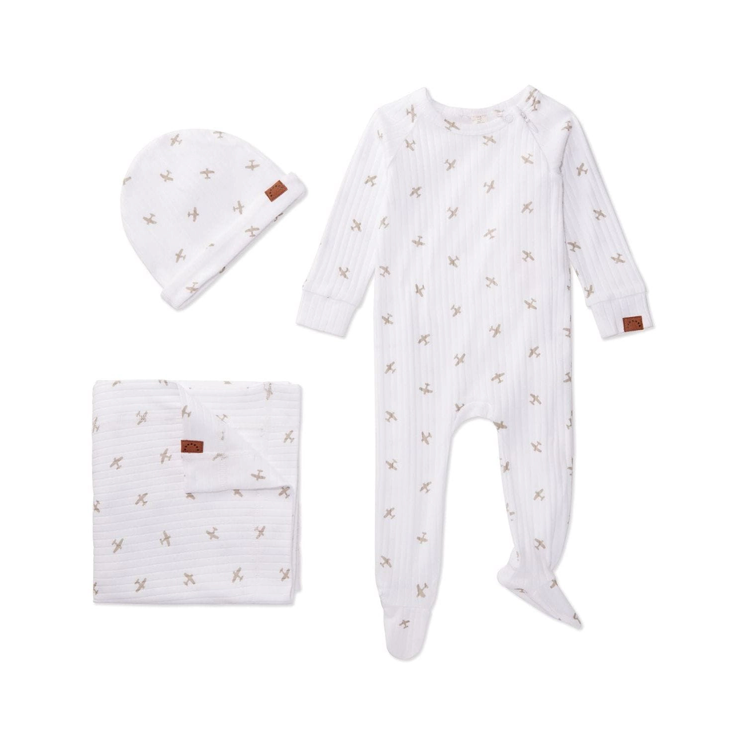 MeMoi 3 Piece Baby Boys "Airplane" Ribbed Cotton Rich Footie Set