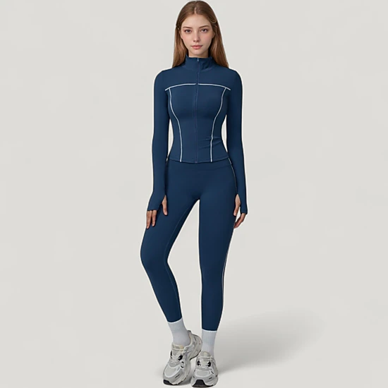 Anna-Kaci Women's Fitted Zip-Up Activewear Jacket with High Collar Long Sleeves and Contour Seaming for Workout Wear